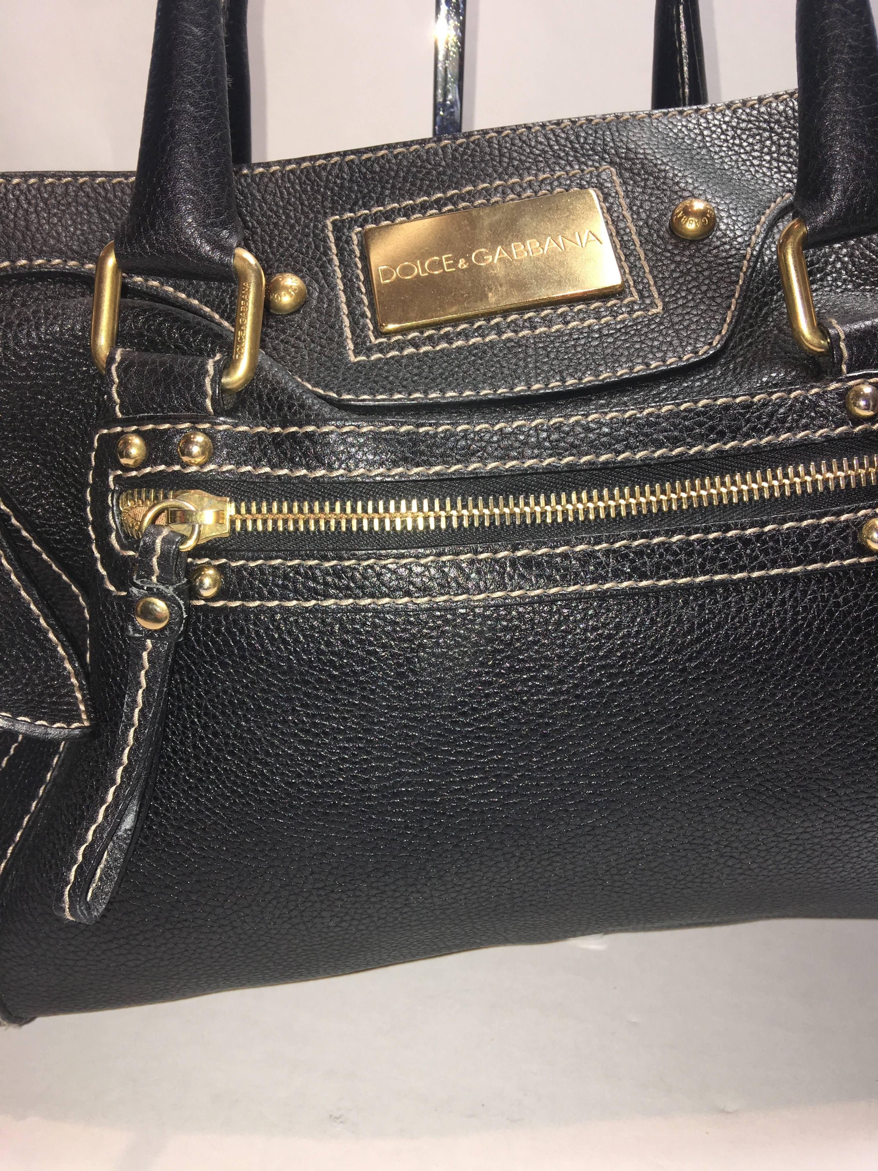 Dolce & Gabbana Double Handle Bag with Button Closure with Gold Hardware.