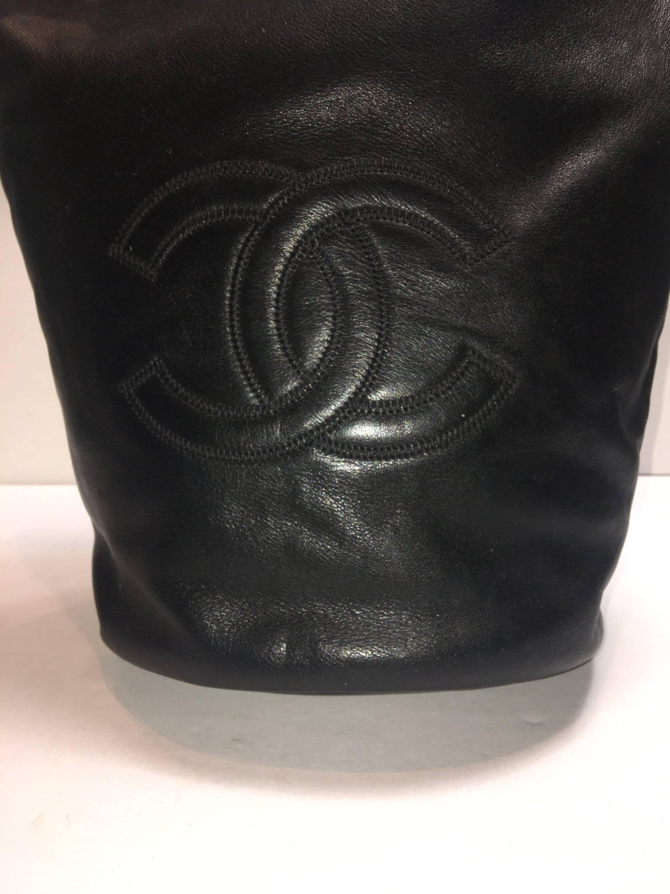Chanel Top Handle Black Lamb Leather Bucket Bag. Circa 2004