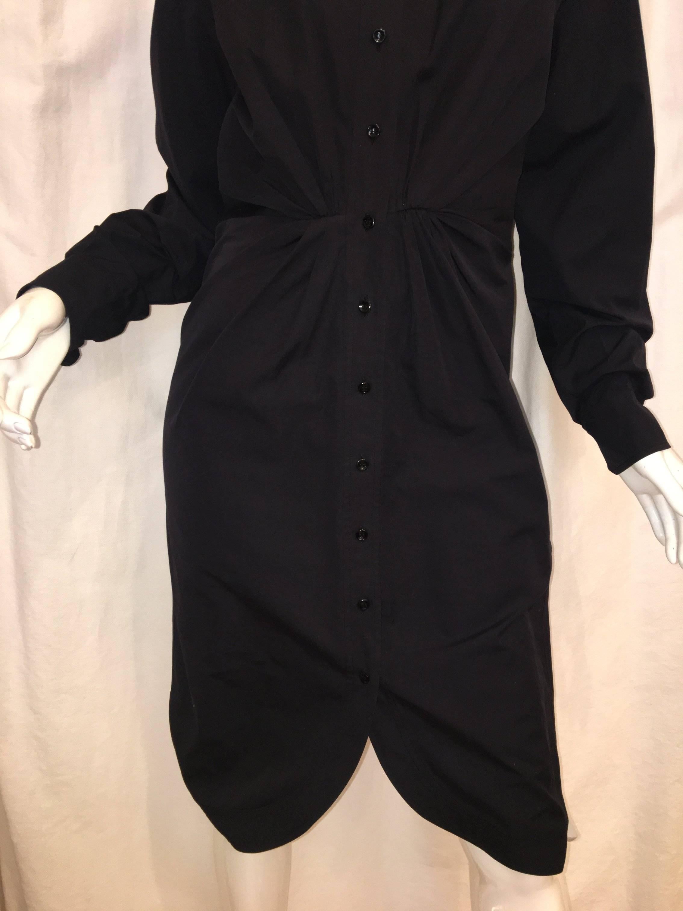 Yves Saint Laurent Button Down Dress with Cinched/ Pleated Front and Long Sleeves. 