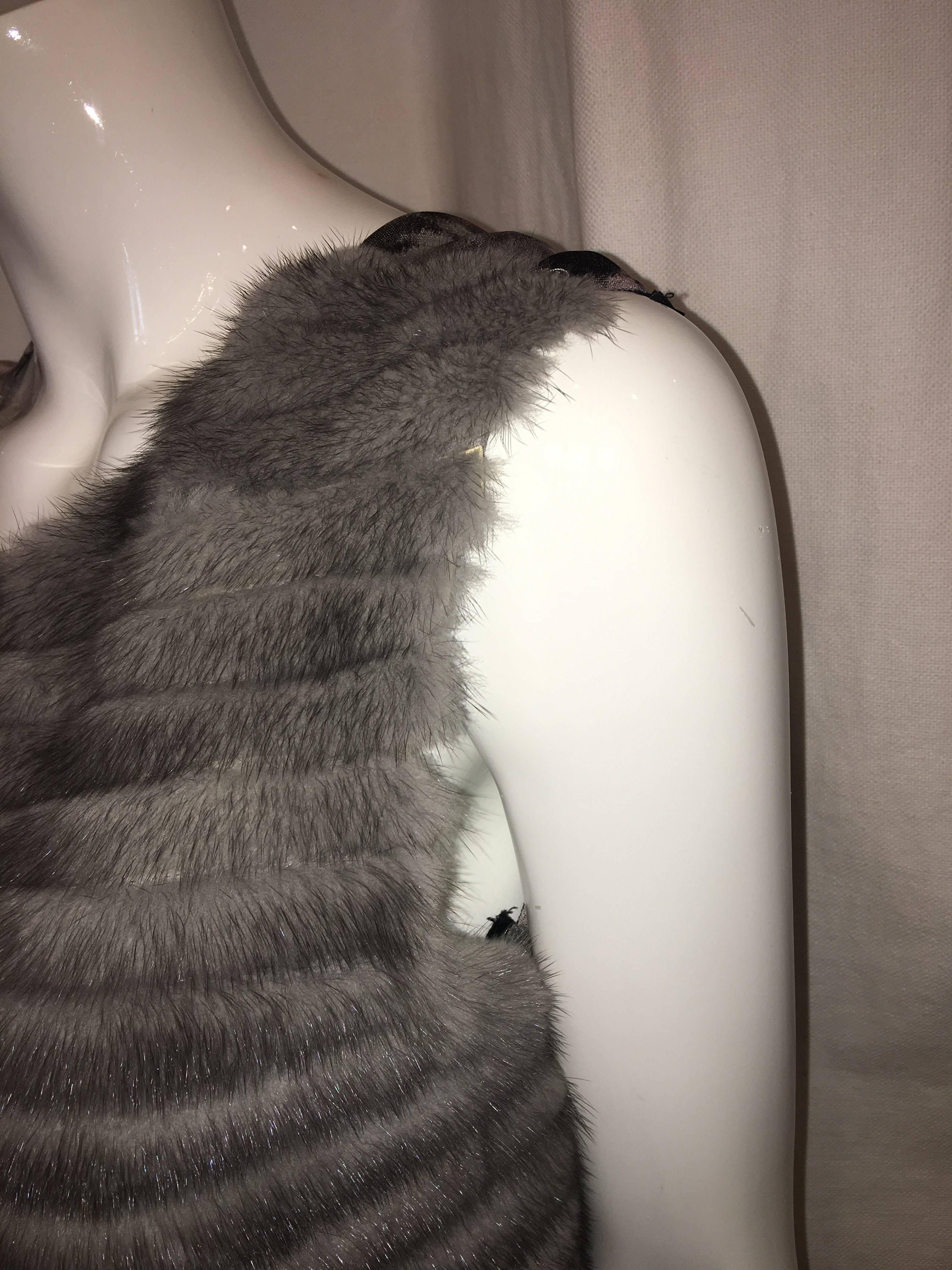 Gray Vera Wang Collection Fur Top 