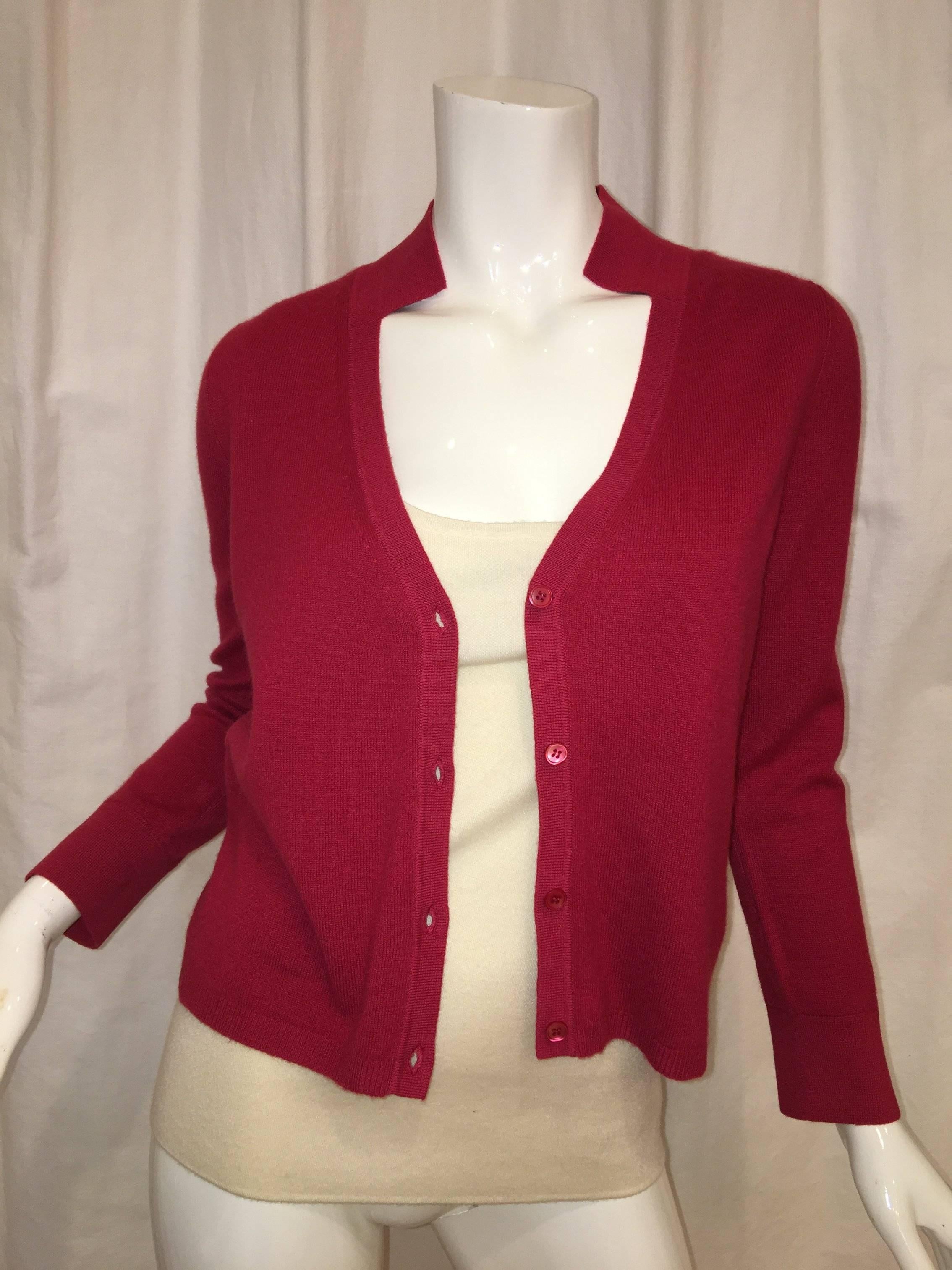 Marni Cashmere Long Sleeve V-Neck Cardigan with Collar and Button Front.