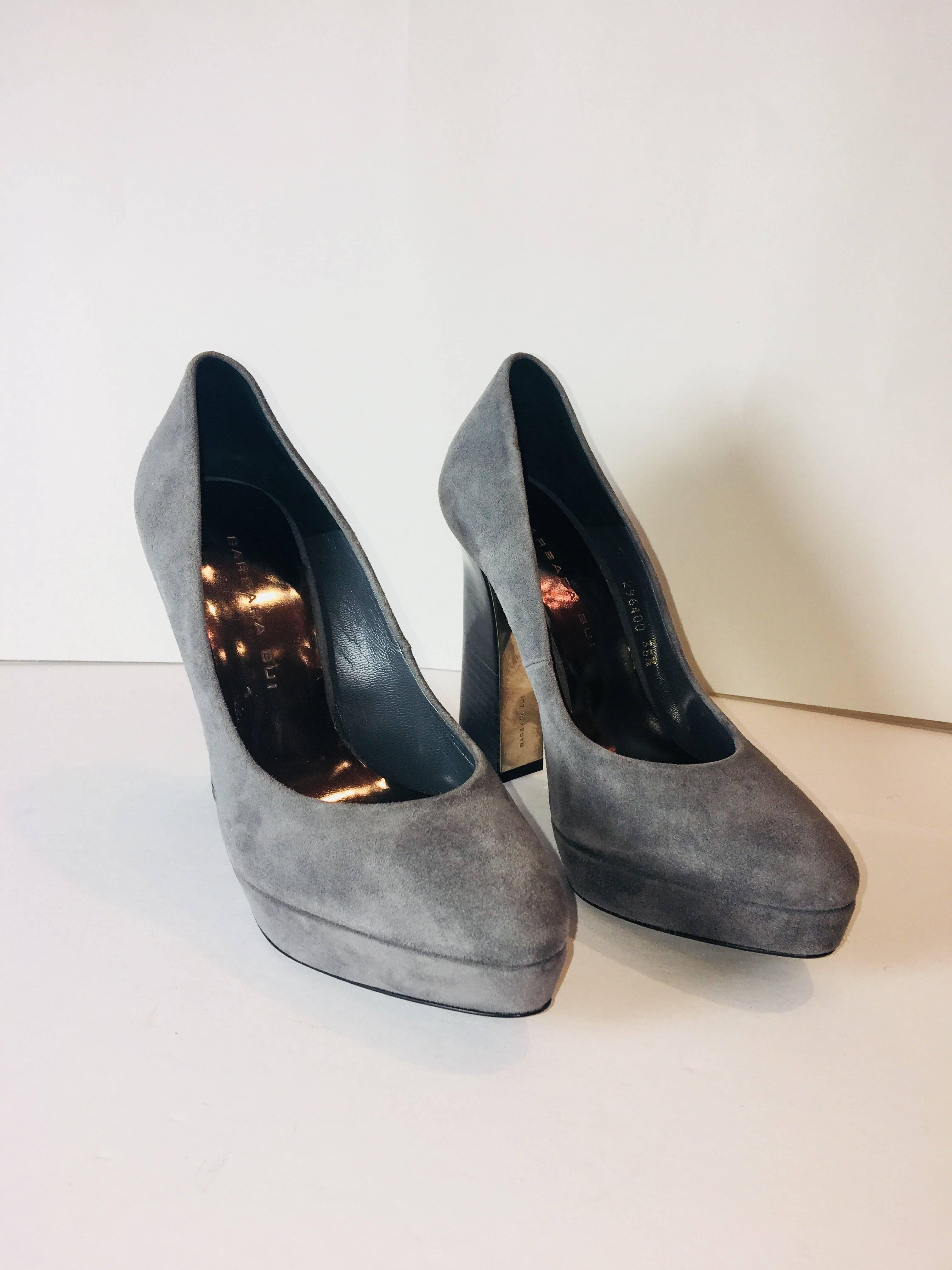 Barbara Bui Platform Heels in Grey Suede with Block Heel