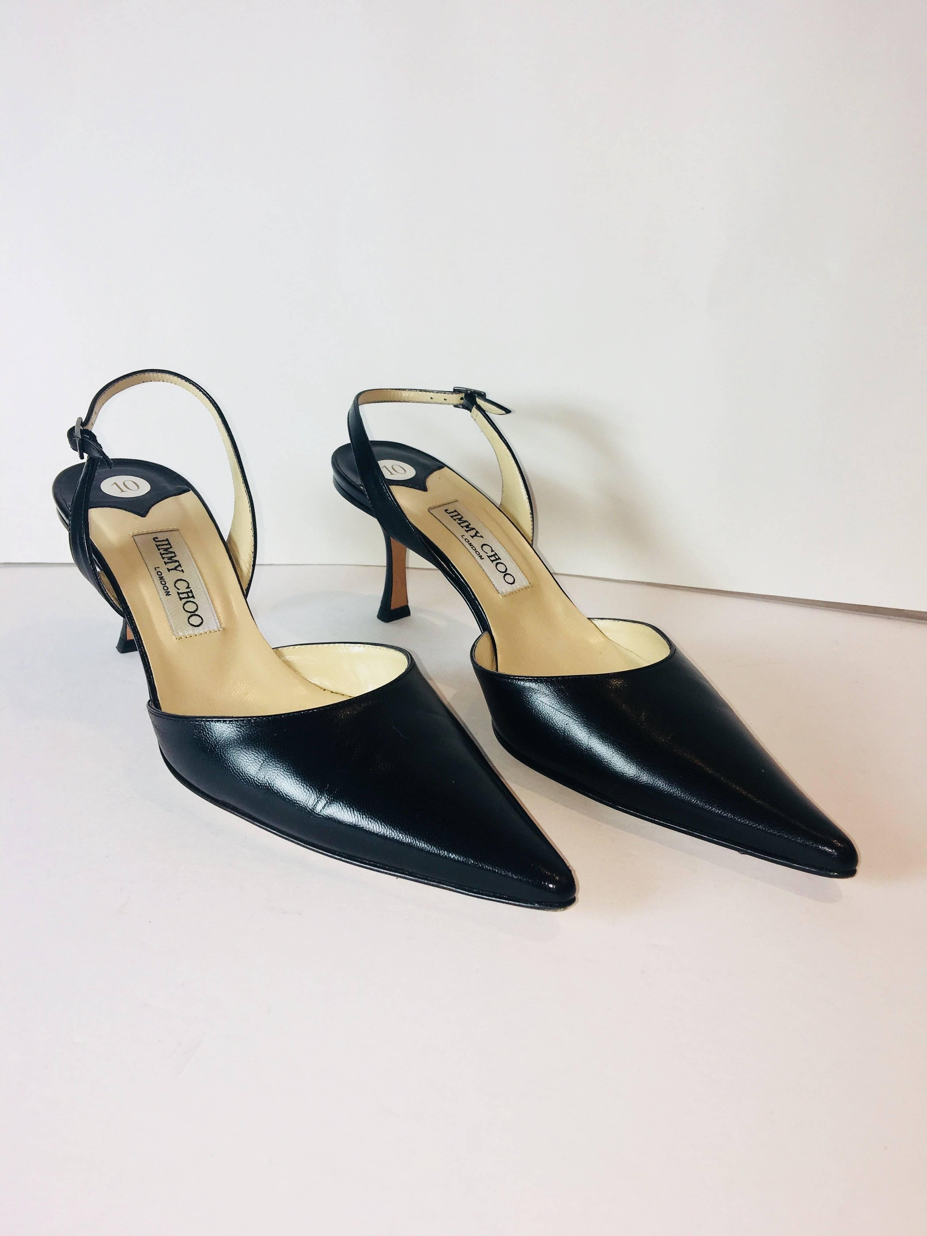 Jimmy Choo Slingback in Black Leather with Pointed Toe..