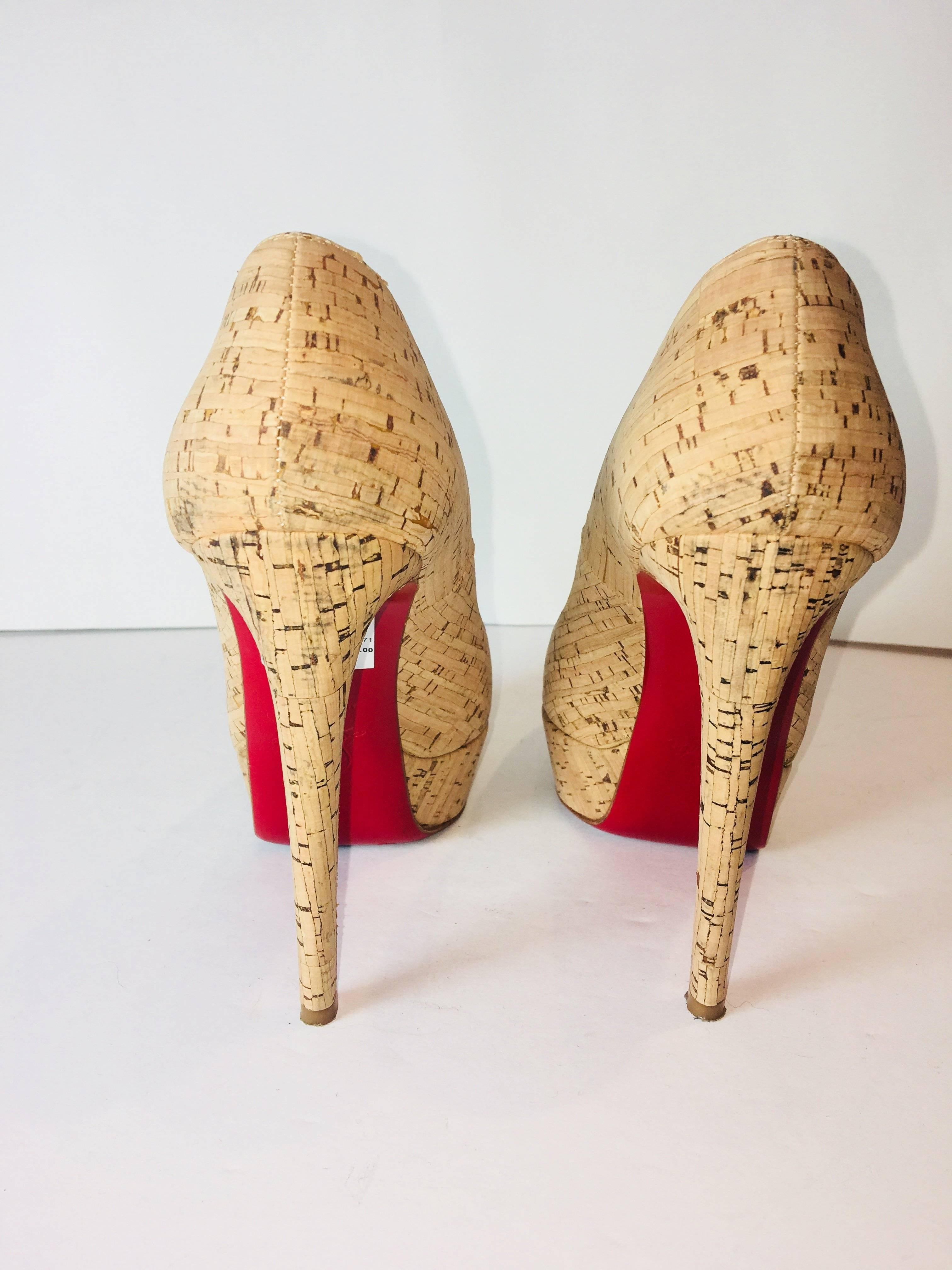 red cork heels