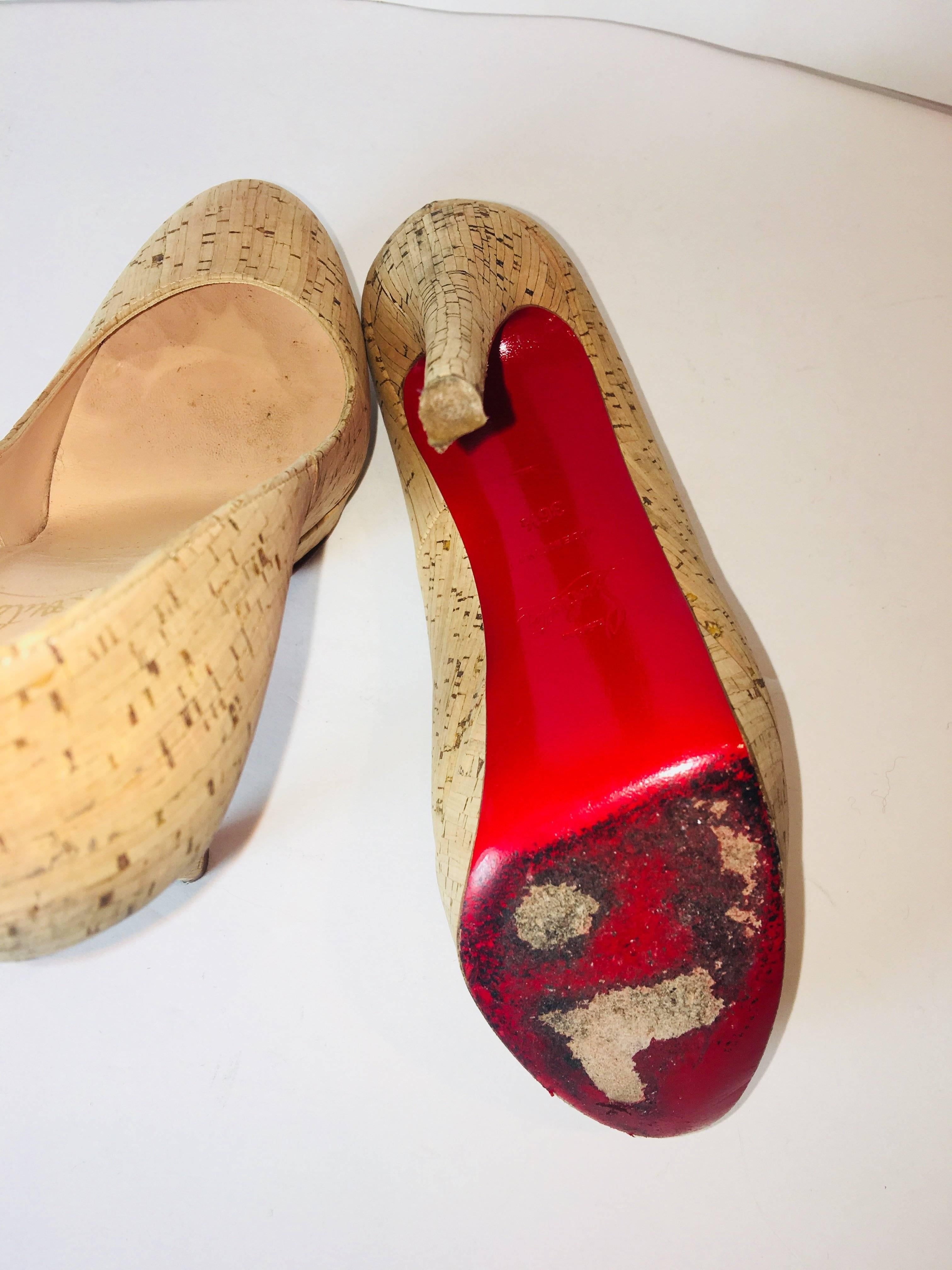 Christian Louboutin Cork Heels In Good Condition In Bridgehampton, NY