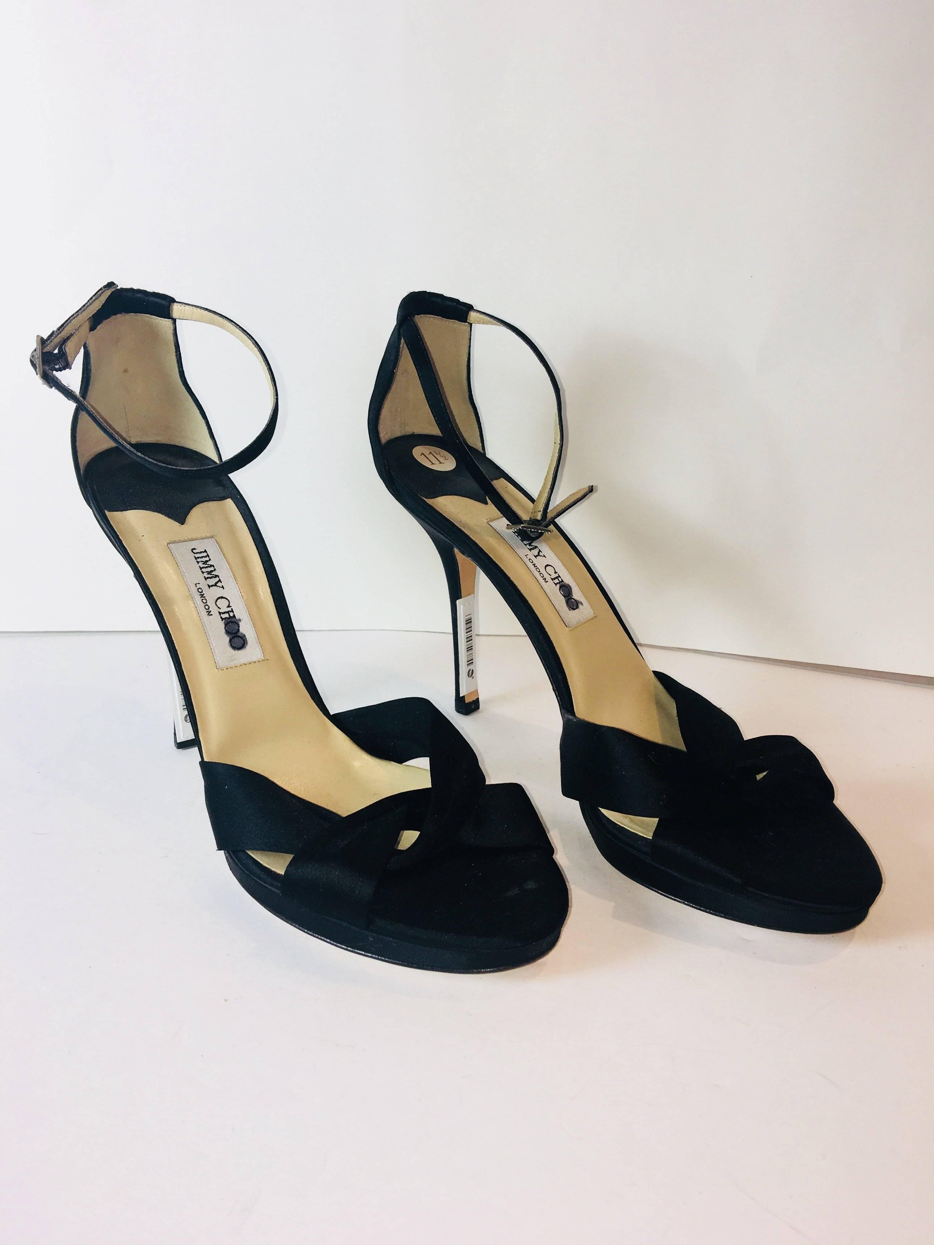 Jimmy Choo Ankle Strap Heel with Criss Cross Straps at Toe in Satin.