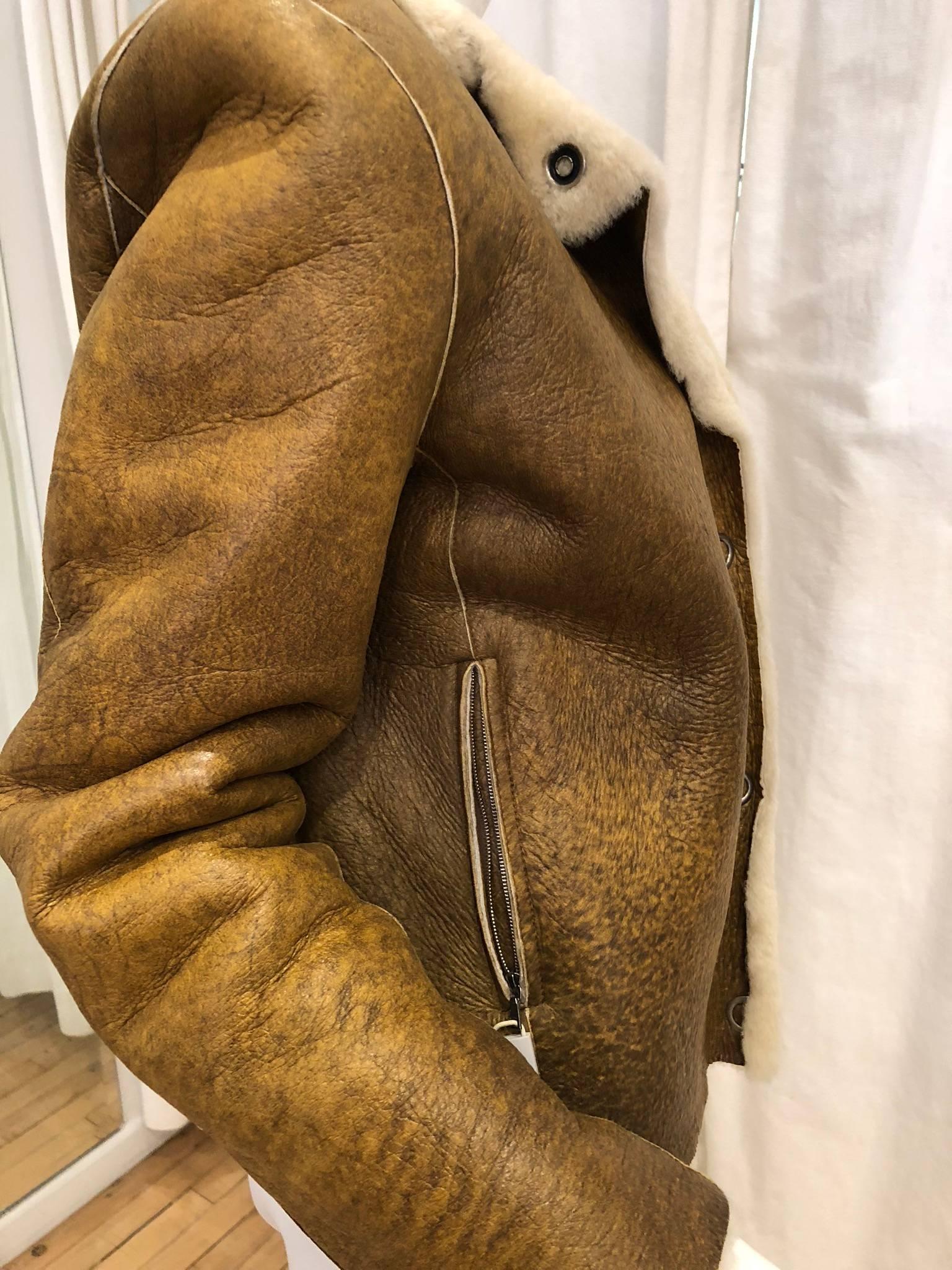 Jill Stuart Leather and Shearling Lining Jacket. Short with Button Front.