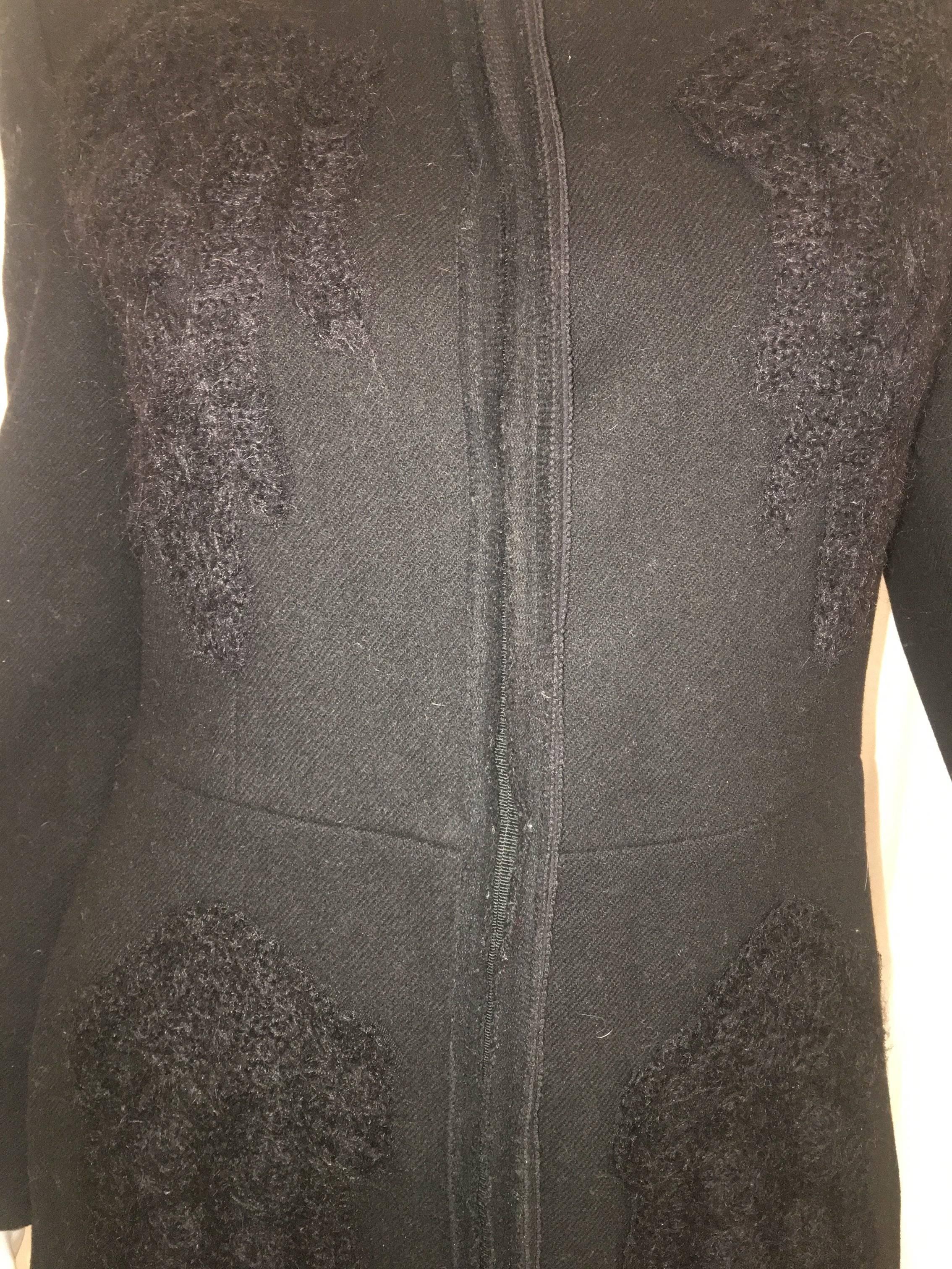 Prada Wool Floral Applique Coat In Excellent Condition In Bridgehampton, NY