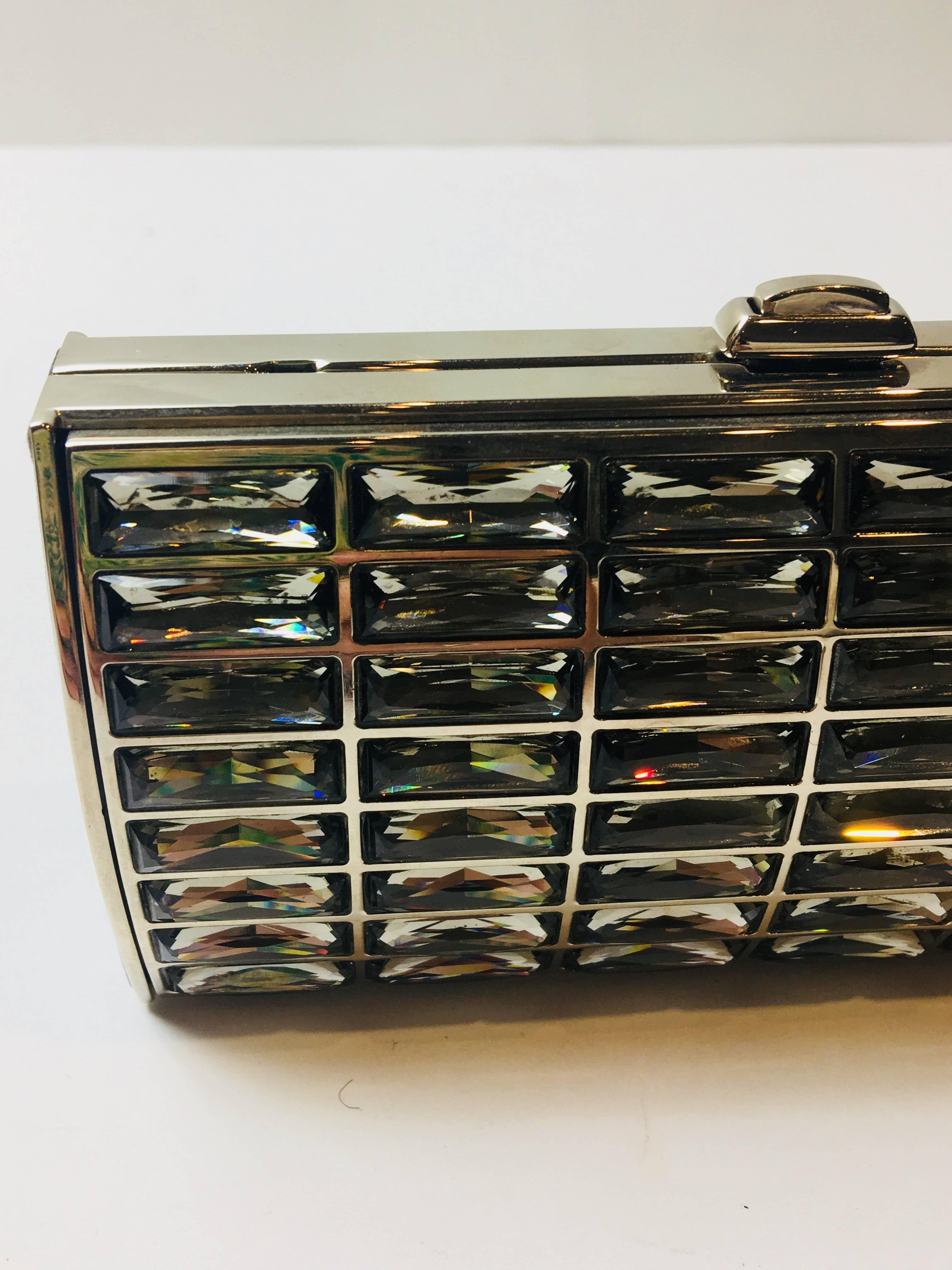 Judith Leiber Silver Stone Clutch with Shoulder Chain.