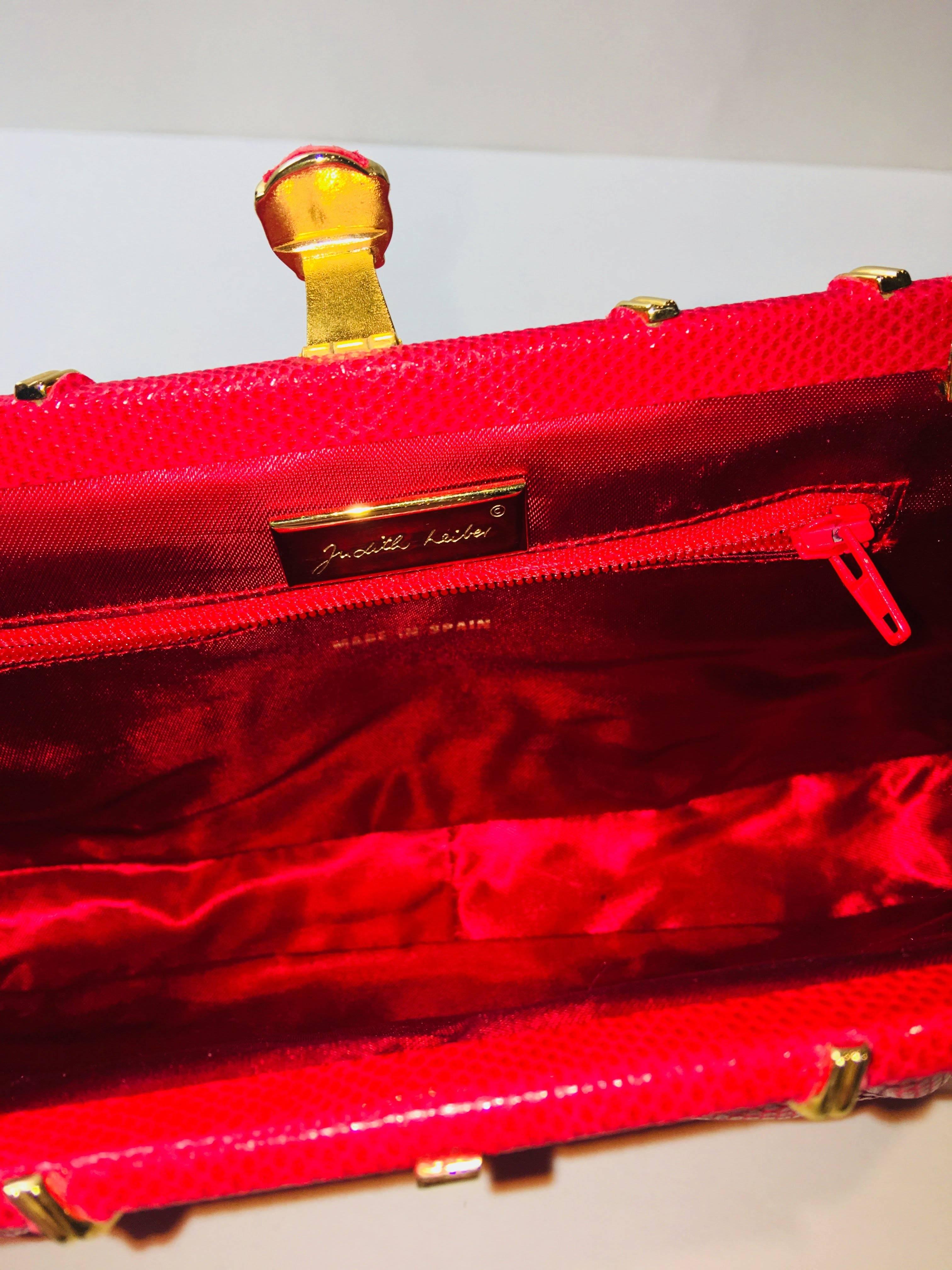 Judith Leiber Red Leather Clutch In Excellent Condition In Bridgehampton, NY