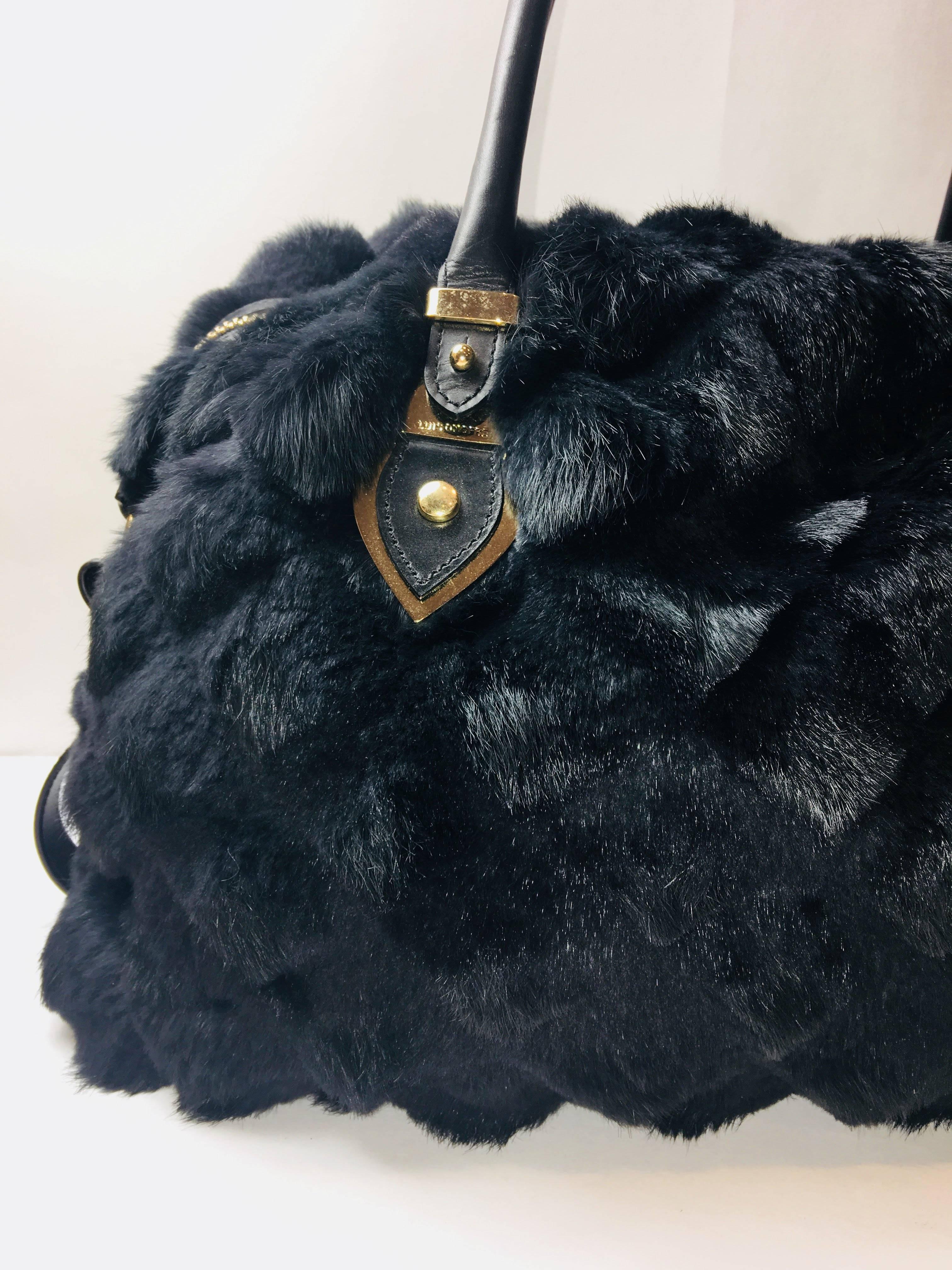 Luis Onofre Black Fur Satchel Limited Edition with Removable Strap