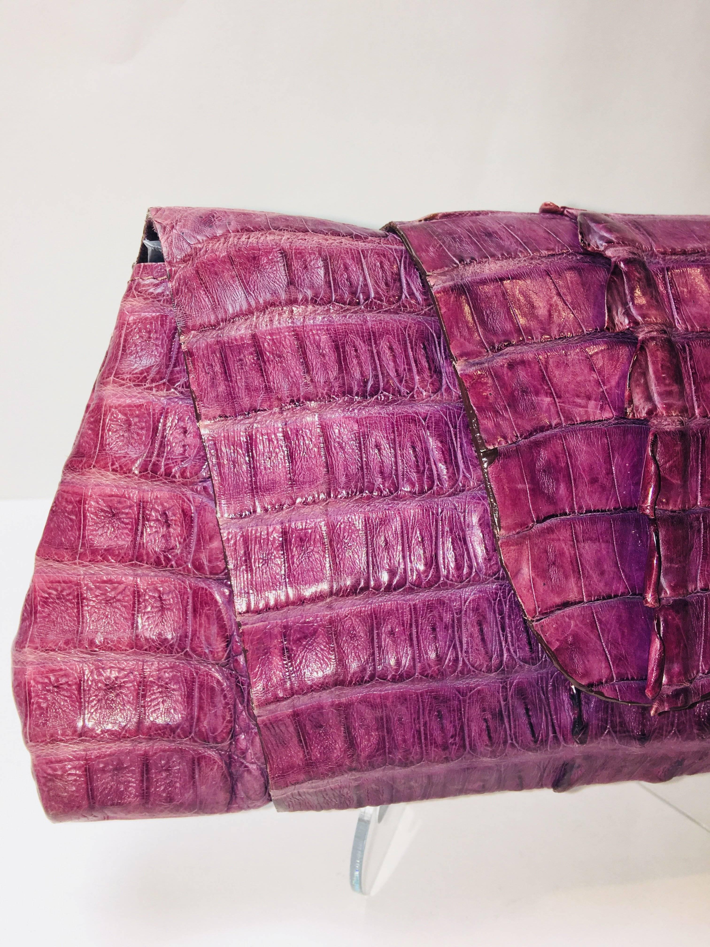 Charlie Choo Purple Alligator Tail Wrap Clutch with Suede Inside. 