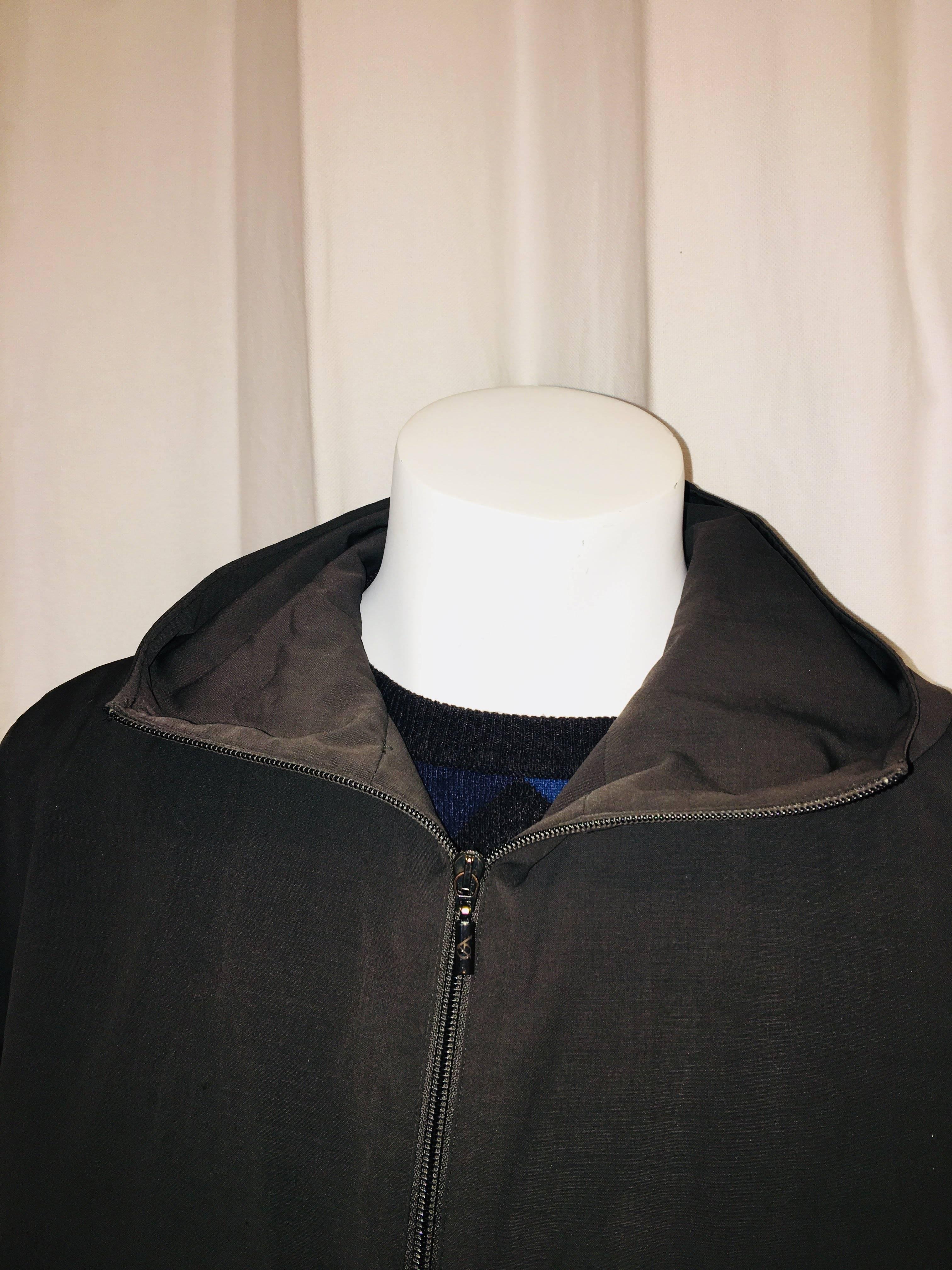 Giorgio Armani Short Hooded Rain Jacket with Zip Front and Inside Pocket