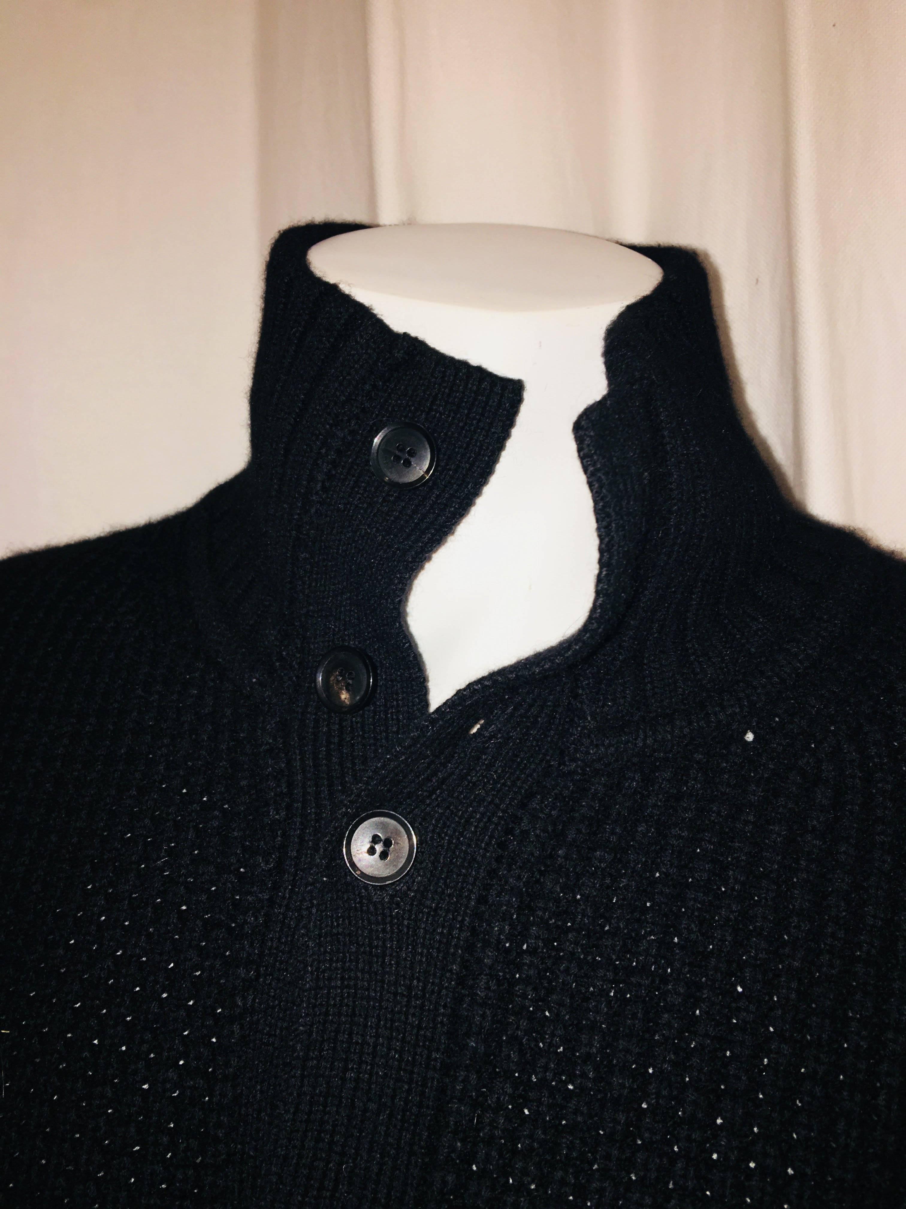 TSE Cashmere Waffle Knit Sweater with Button Front and High Collar.
