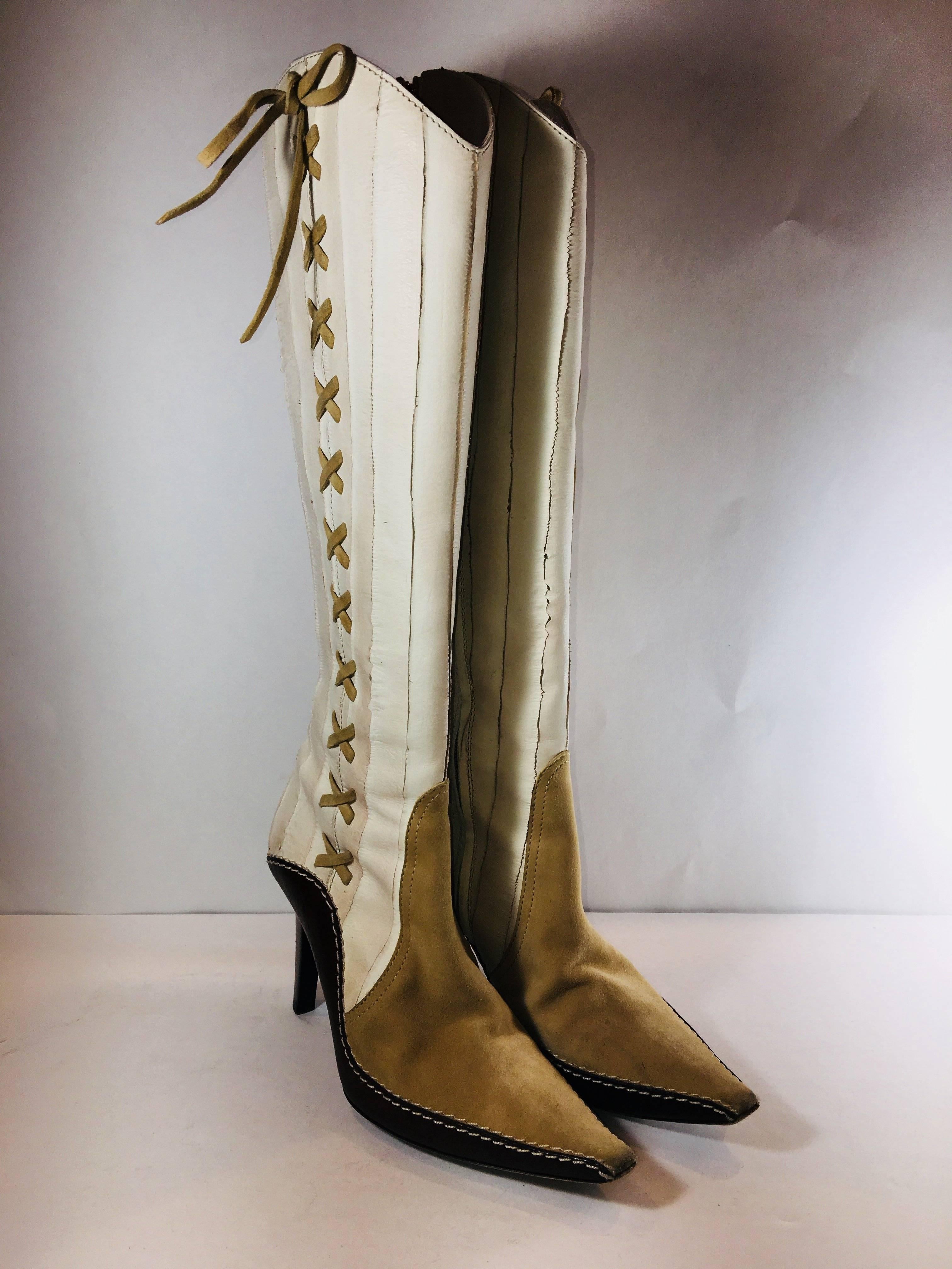 Beige Christian Dior Lace Up Boot