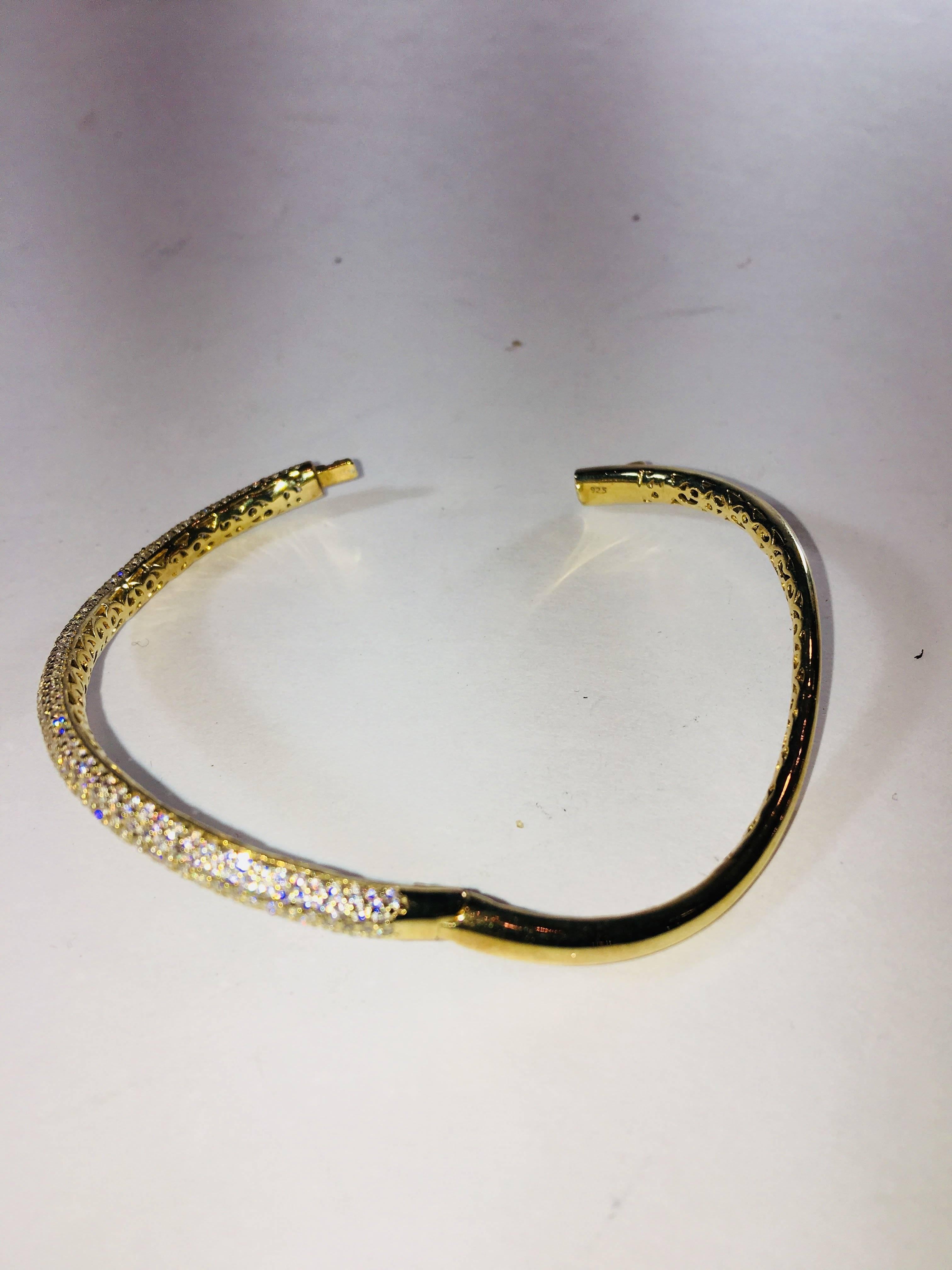 5 Row Pave Curved Bangle In Excellent Condition In Bridgehampton, NY