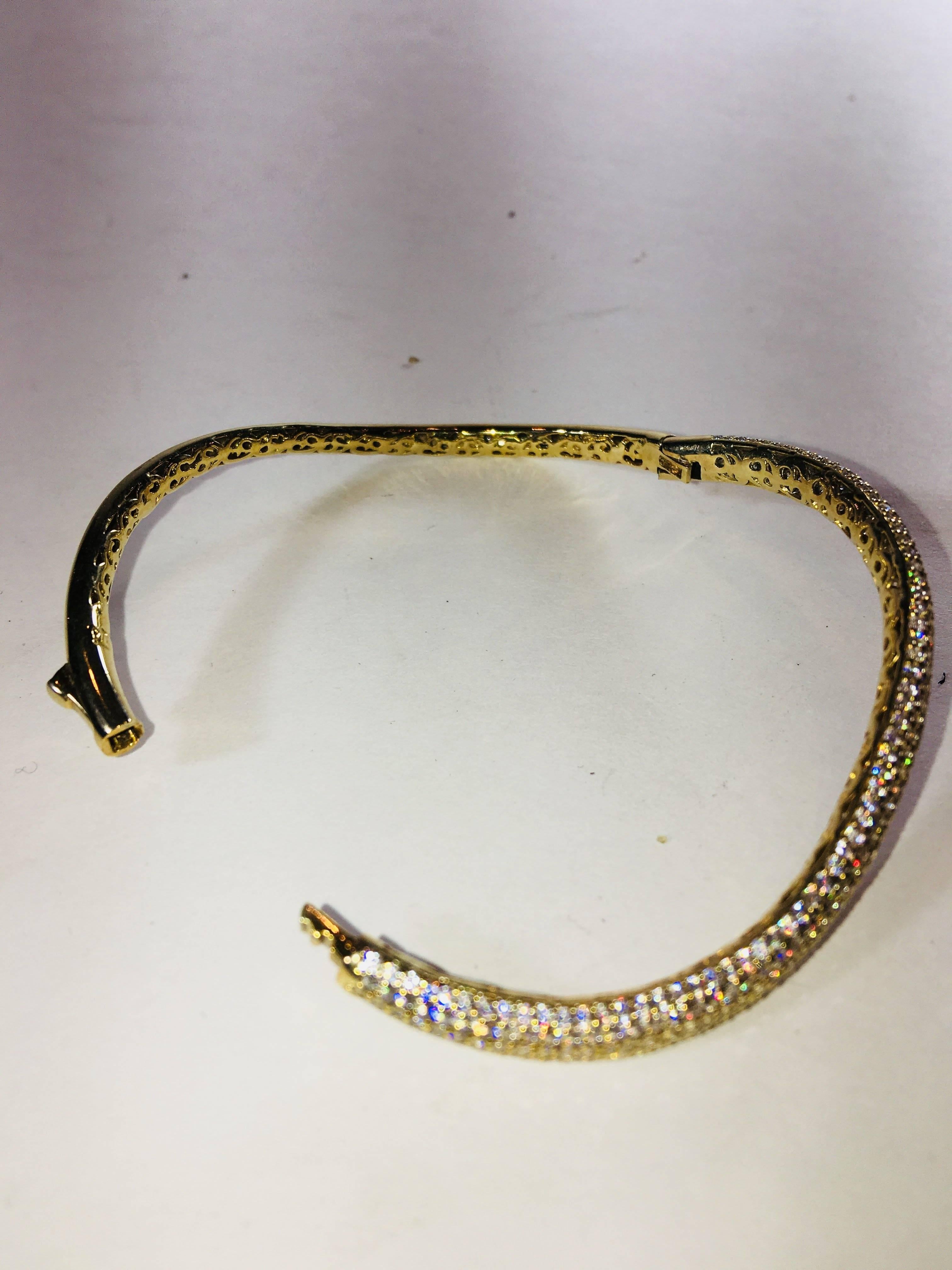 5 Row Pave Curved Bangle in Yellow Gold, 