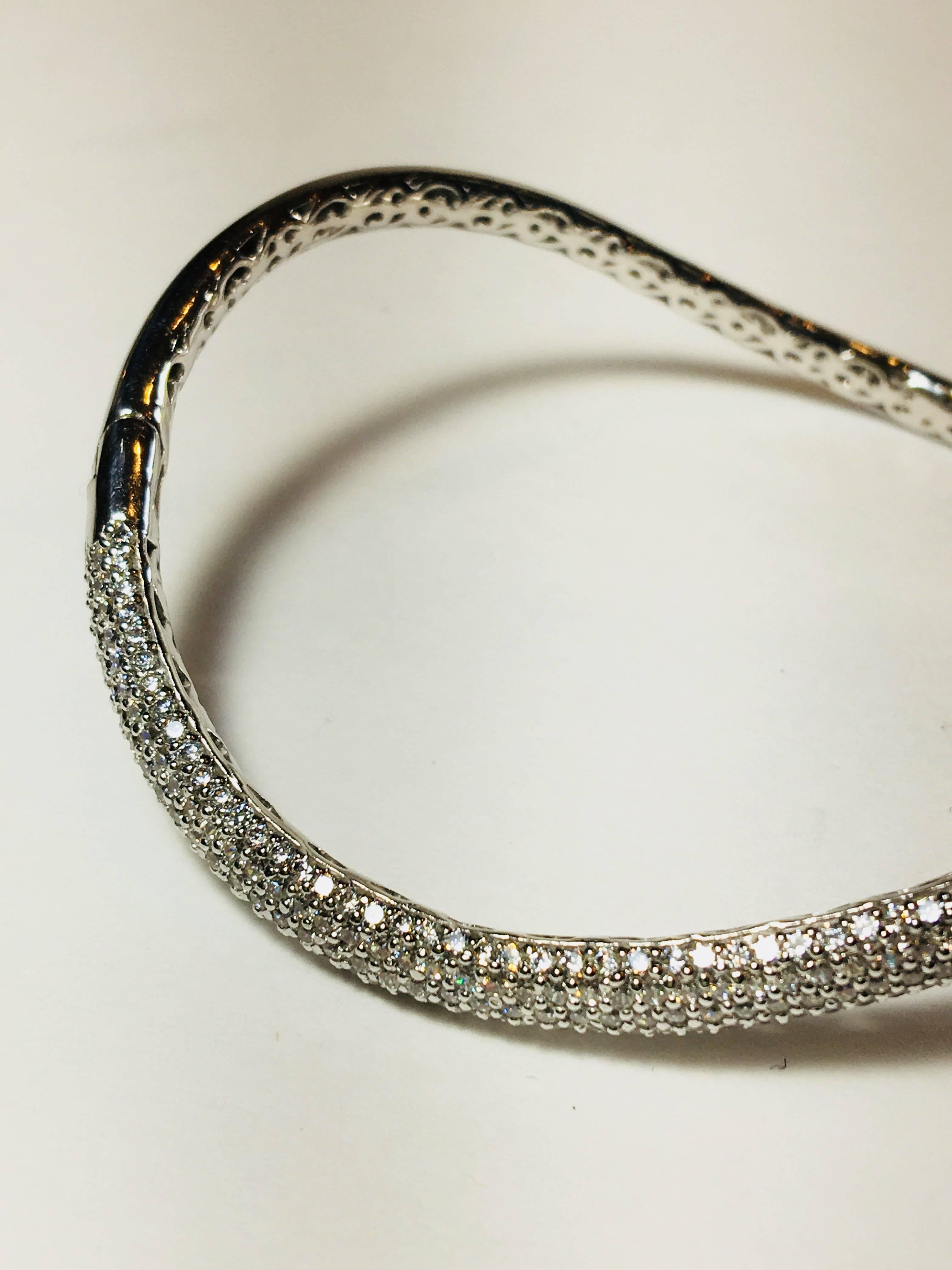 Silver 5 Row Pave Curved Bangle In Excellent Condition In Bridgehampton, NY