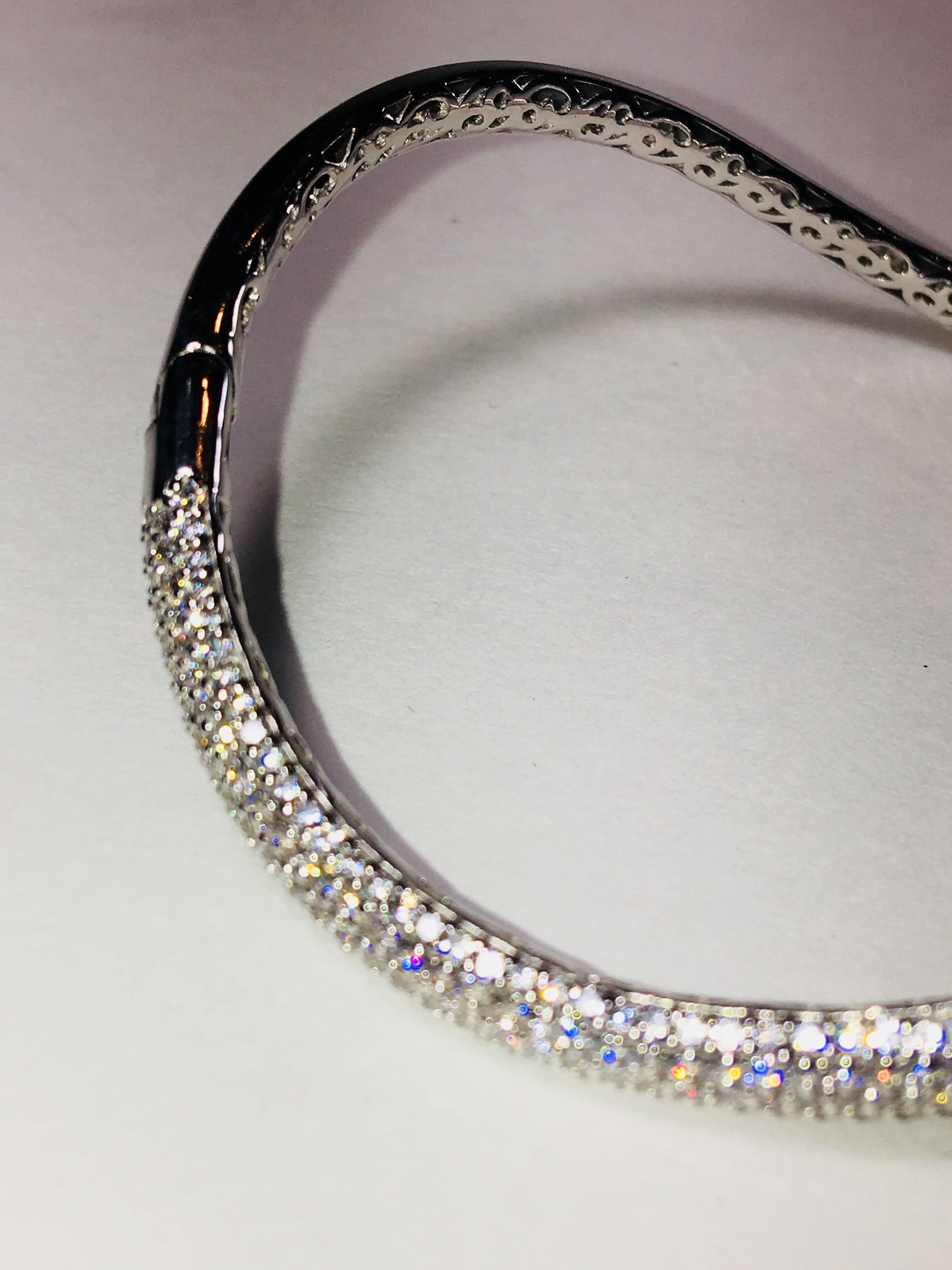 5 Row Pave Curved Bangle in Silver