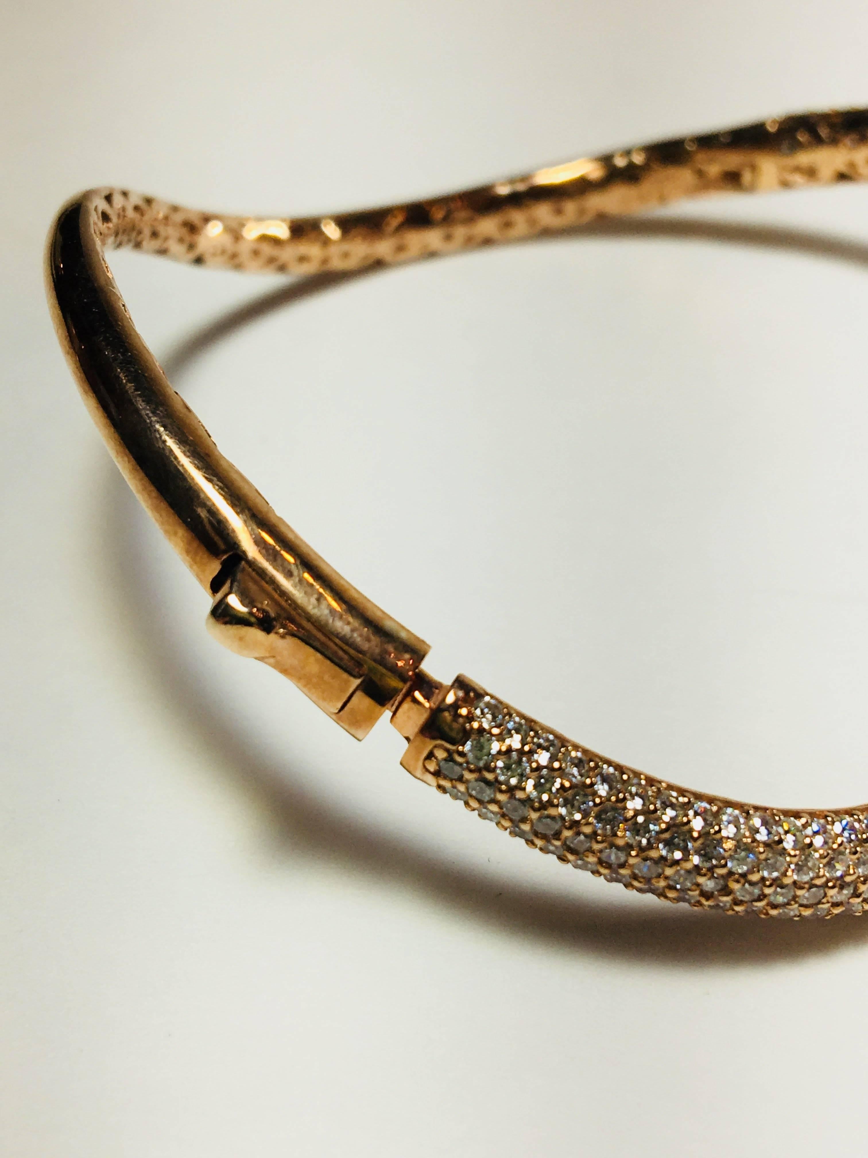 5 Row Pave Curved Bangle in Rose Gold