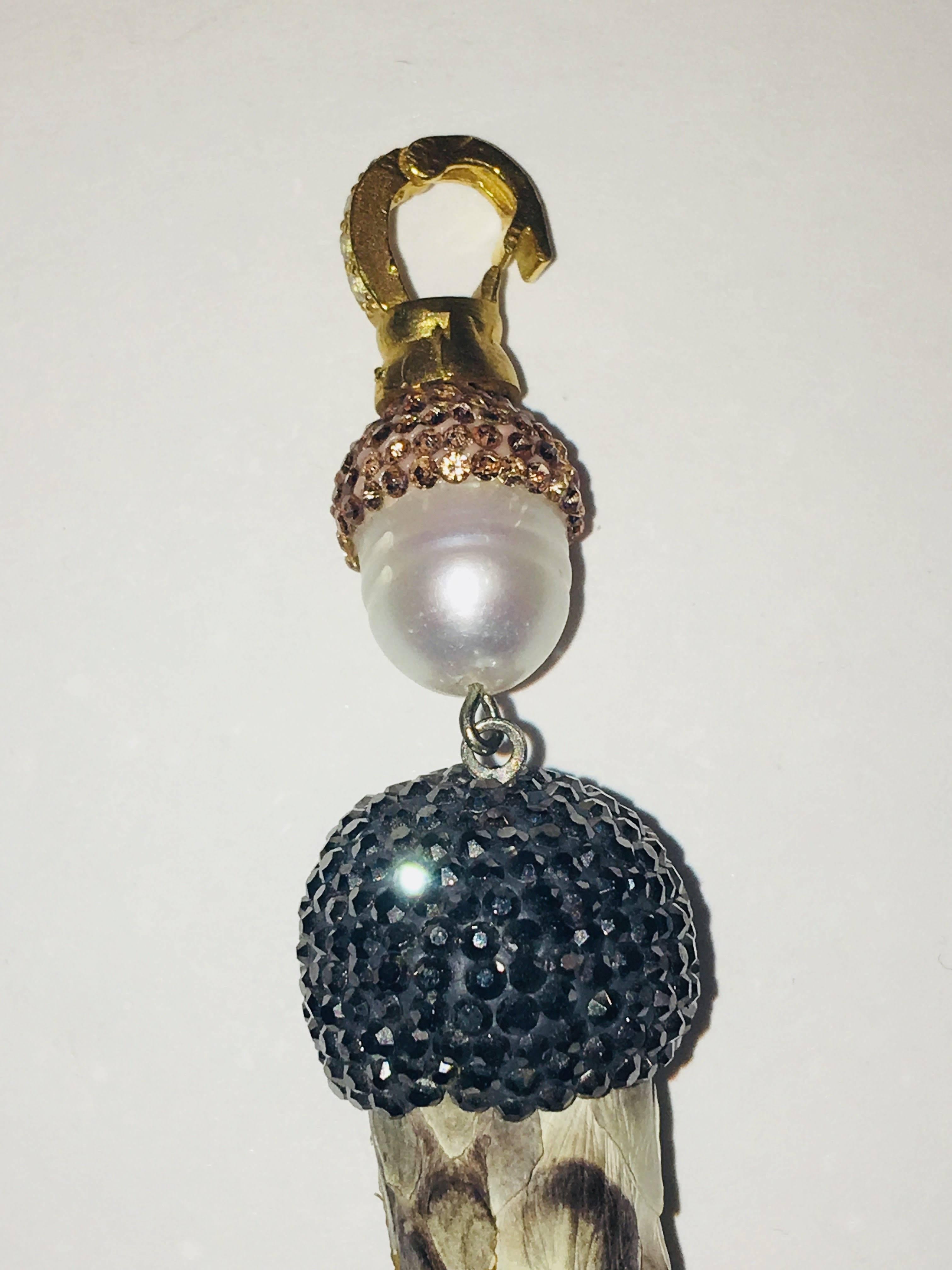 Good Luck Horn with Python, Freshwater Baroque Pearl, and Swarovski Crystals