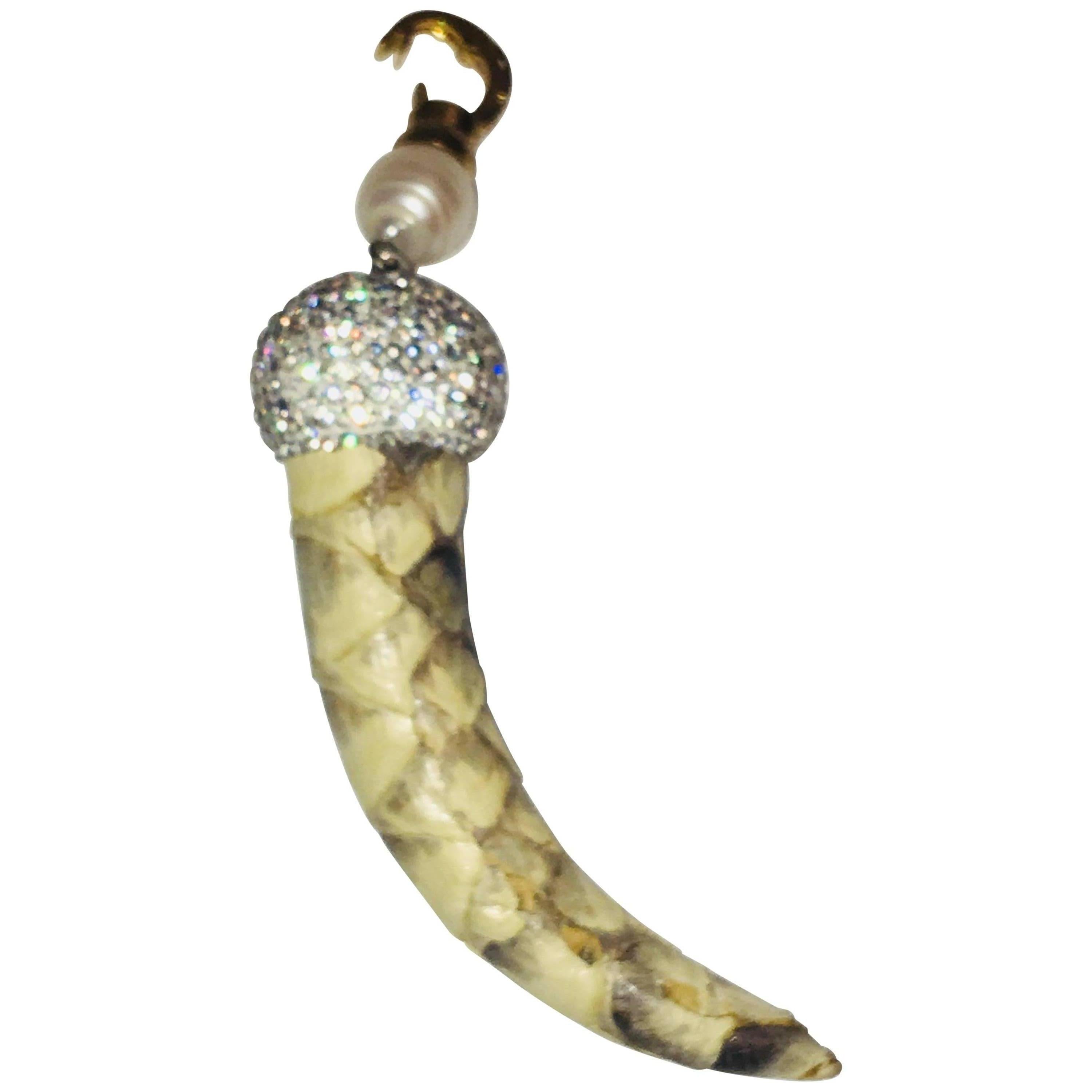 Good Luck Horn with Python, Pearl, and Crystals