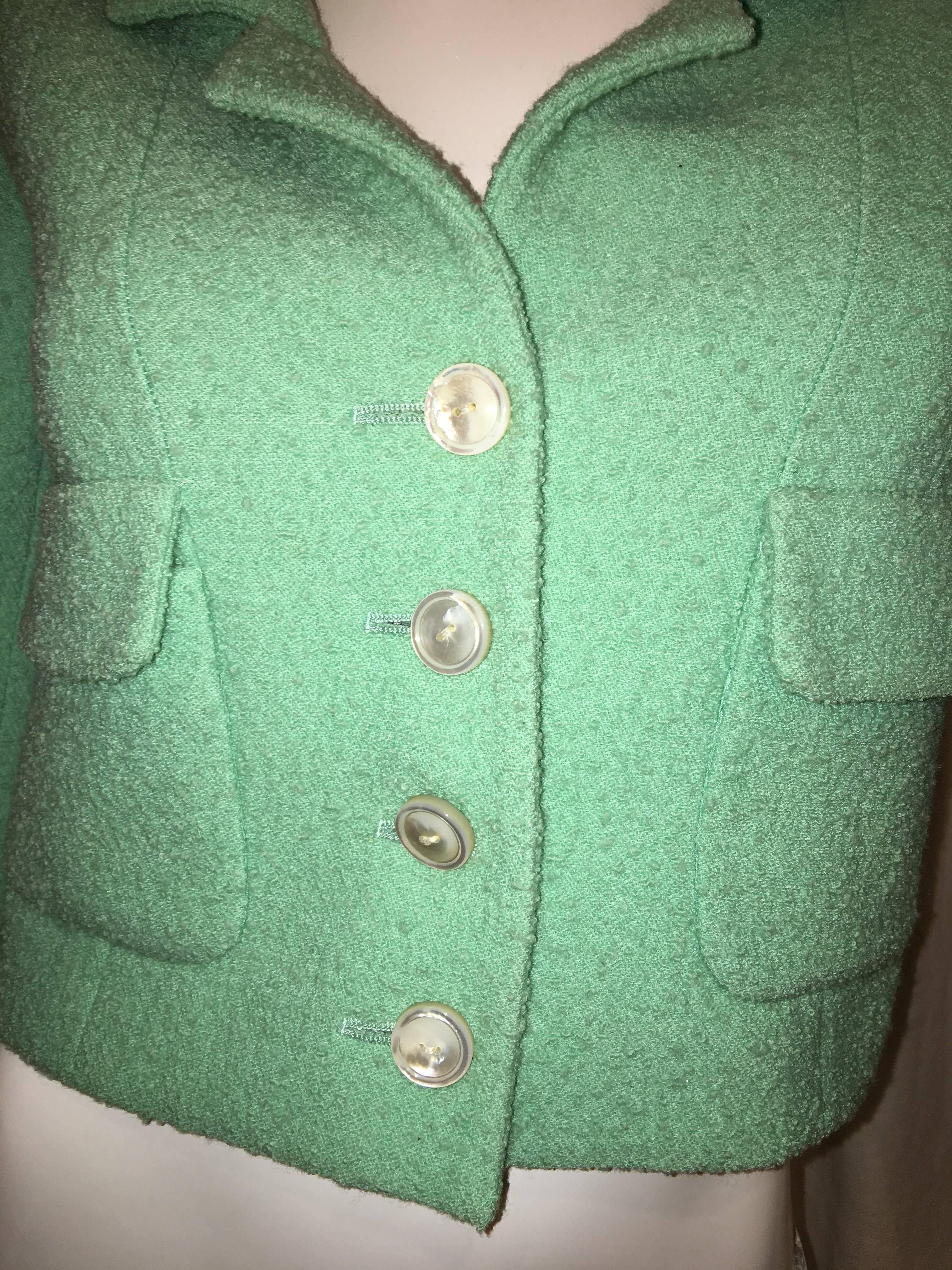 Chanel Mint Wool Cropped Tweed Jacket