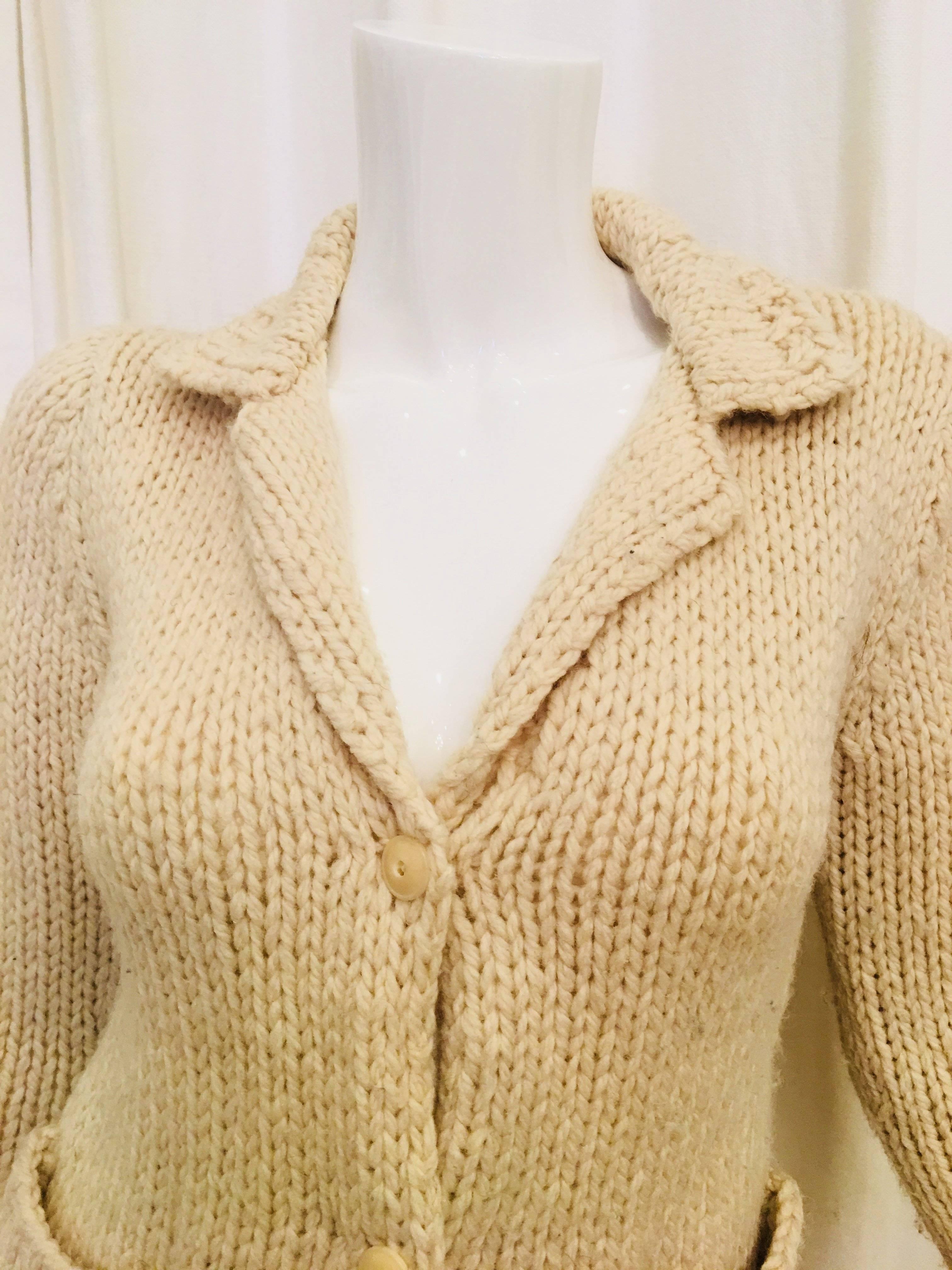 Yoshi Kondo Chunky Knit Cardigan in Wool Cream.