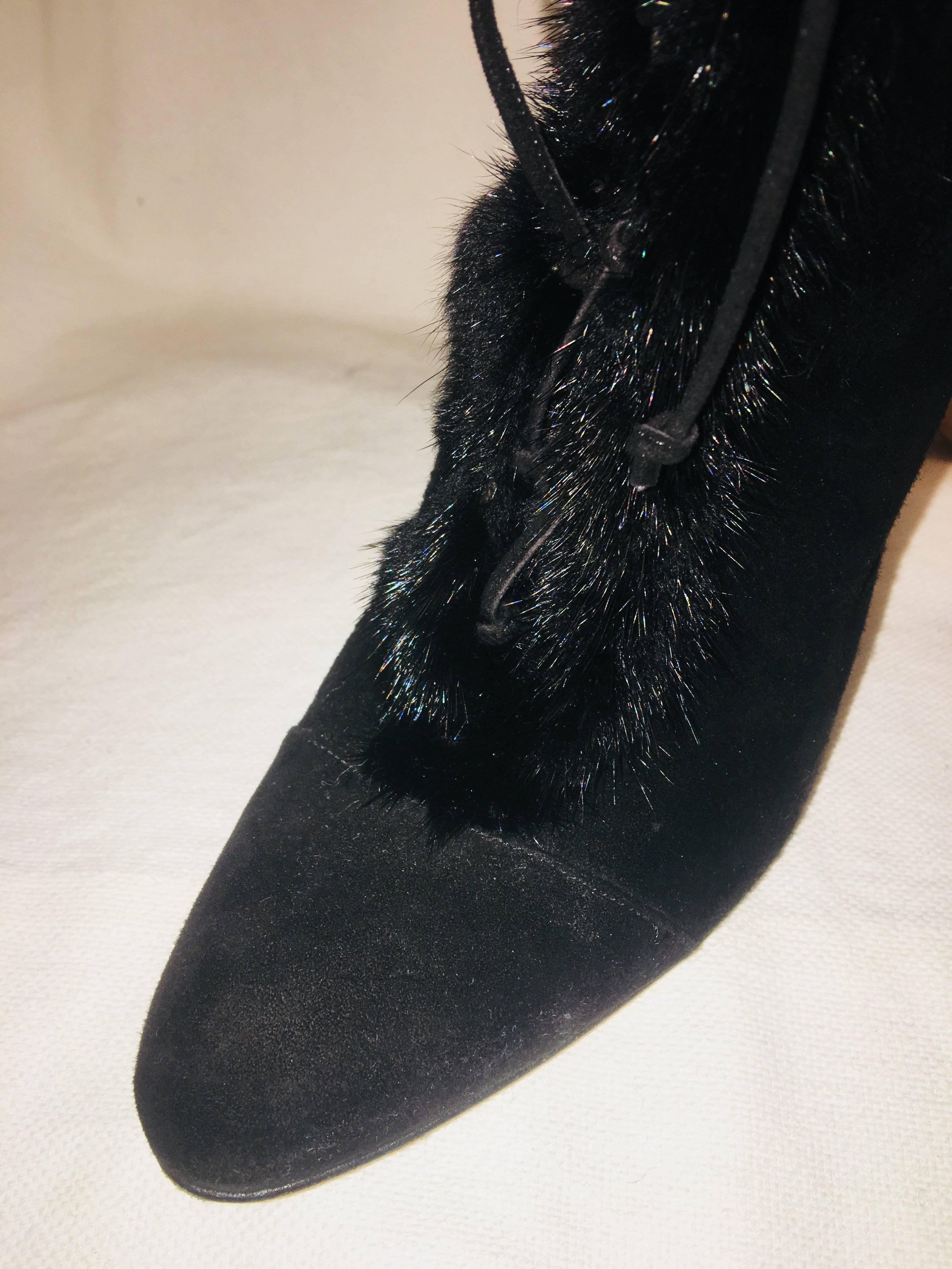 Manolo Blahnik Suede Boots with Mink 2