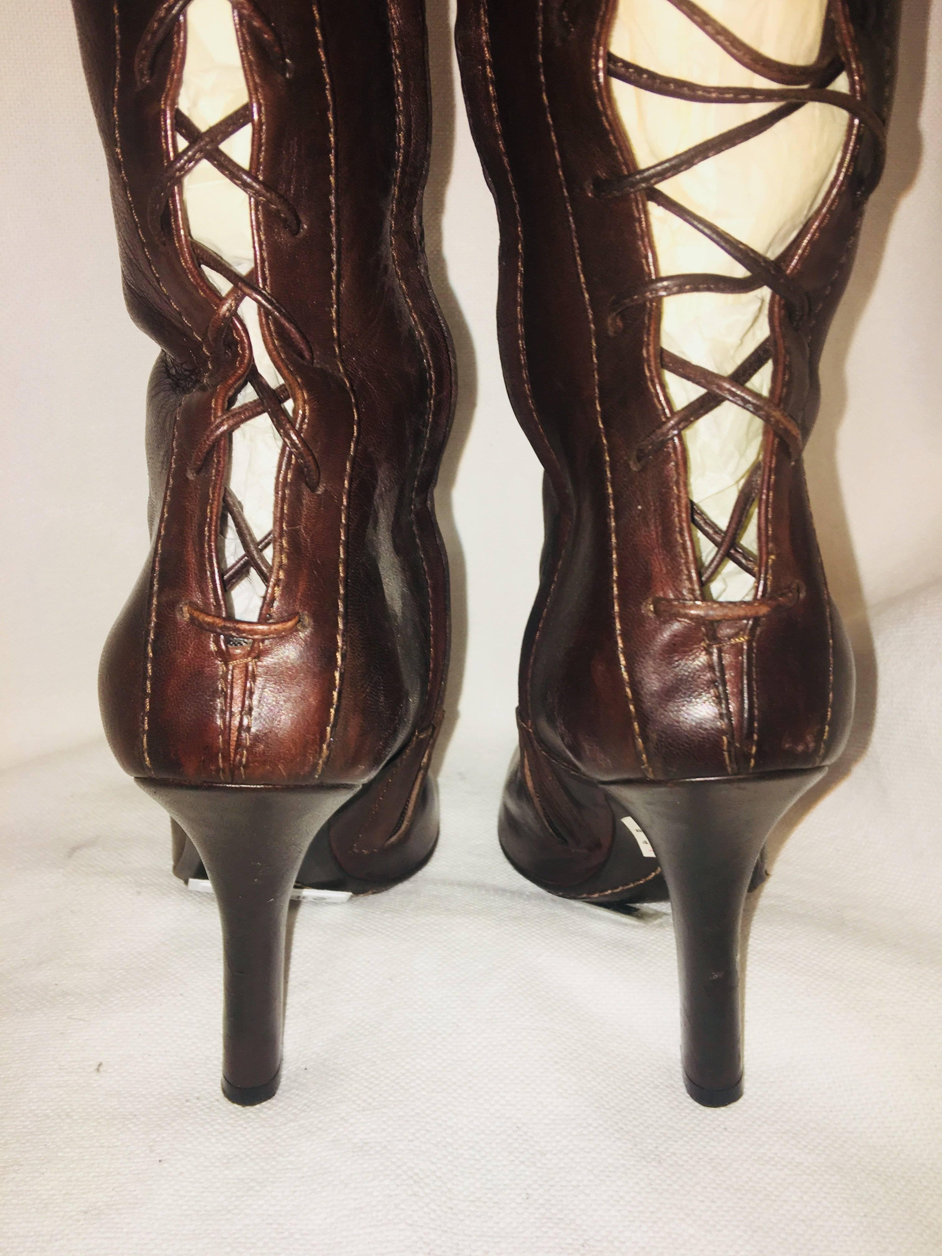 Alexander McQueen Leather Lace Up Boot In Good Condition In Bridgehampton, NY