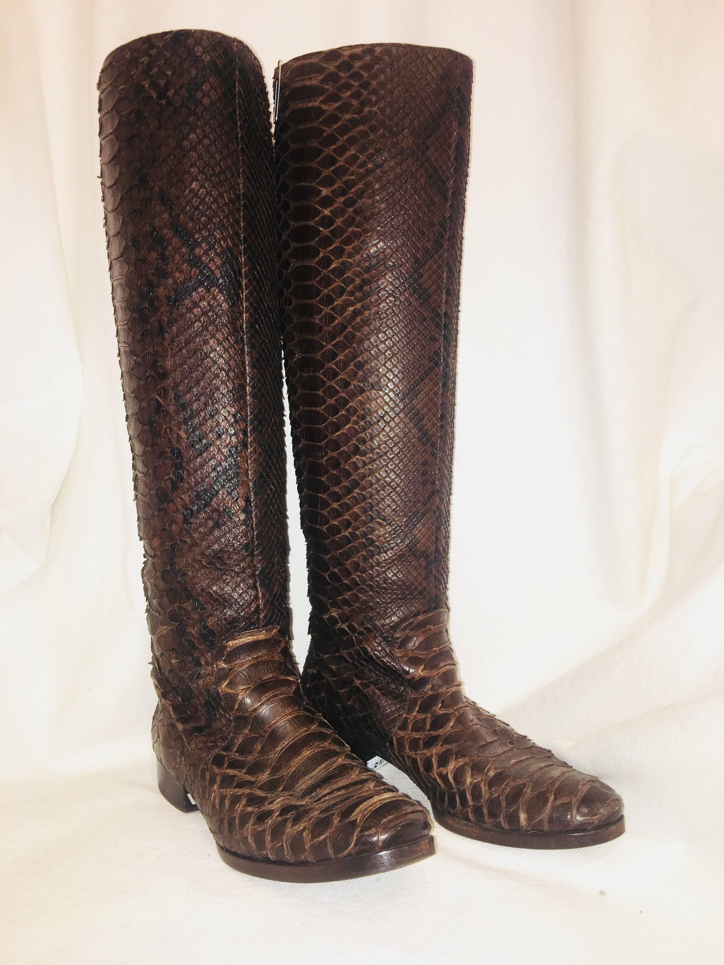 Michael Kors Brown Python Knee High Boots