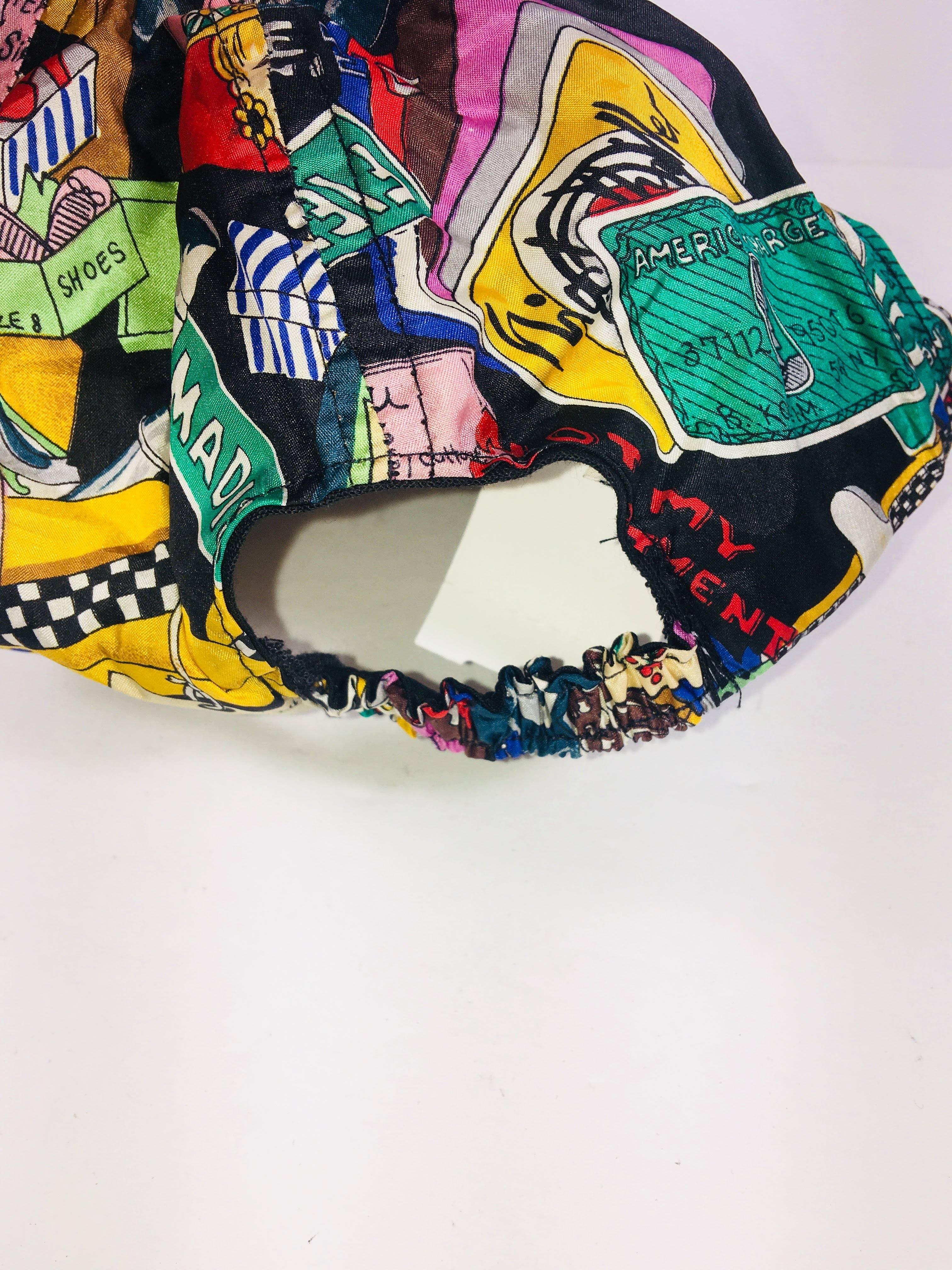 Nicole Miller Cap with Shopping Print and Elastic Closure in Silk