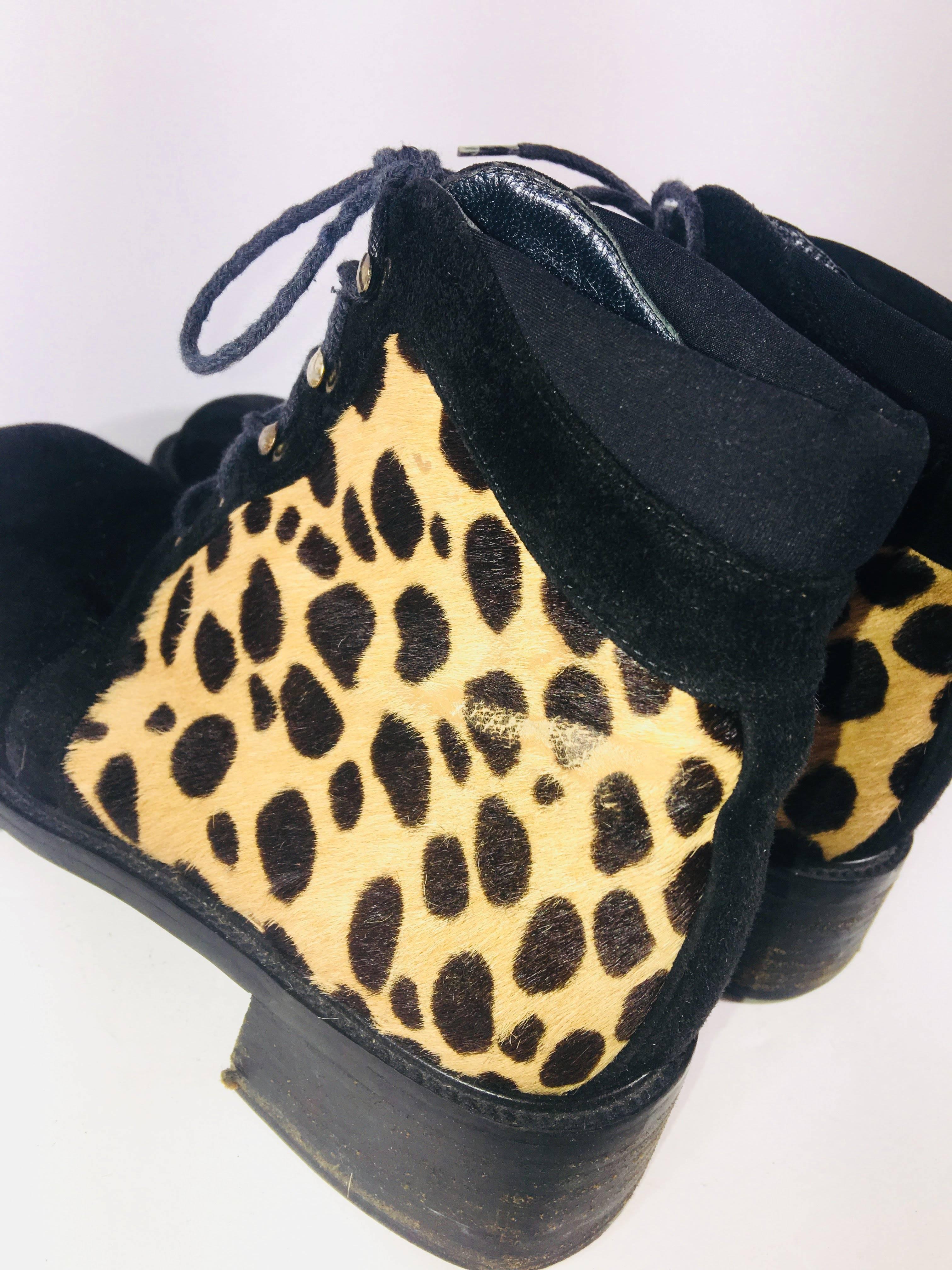Black Stuart Weitzman Cheetah Print Ankle Boots