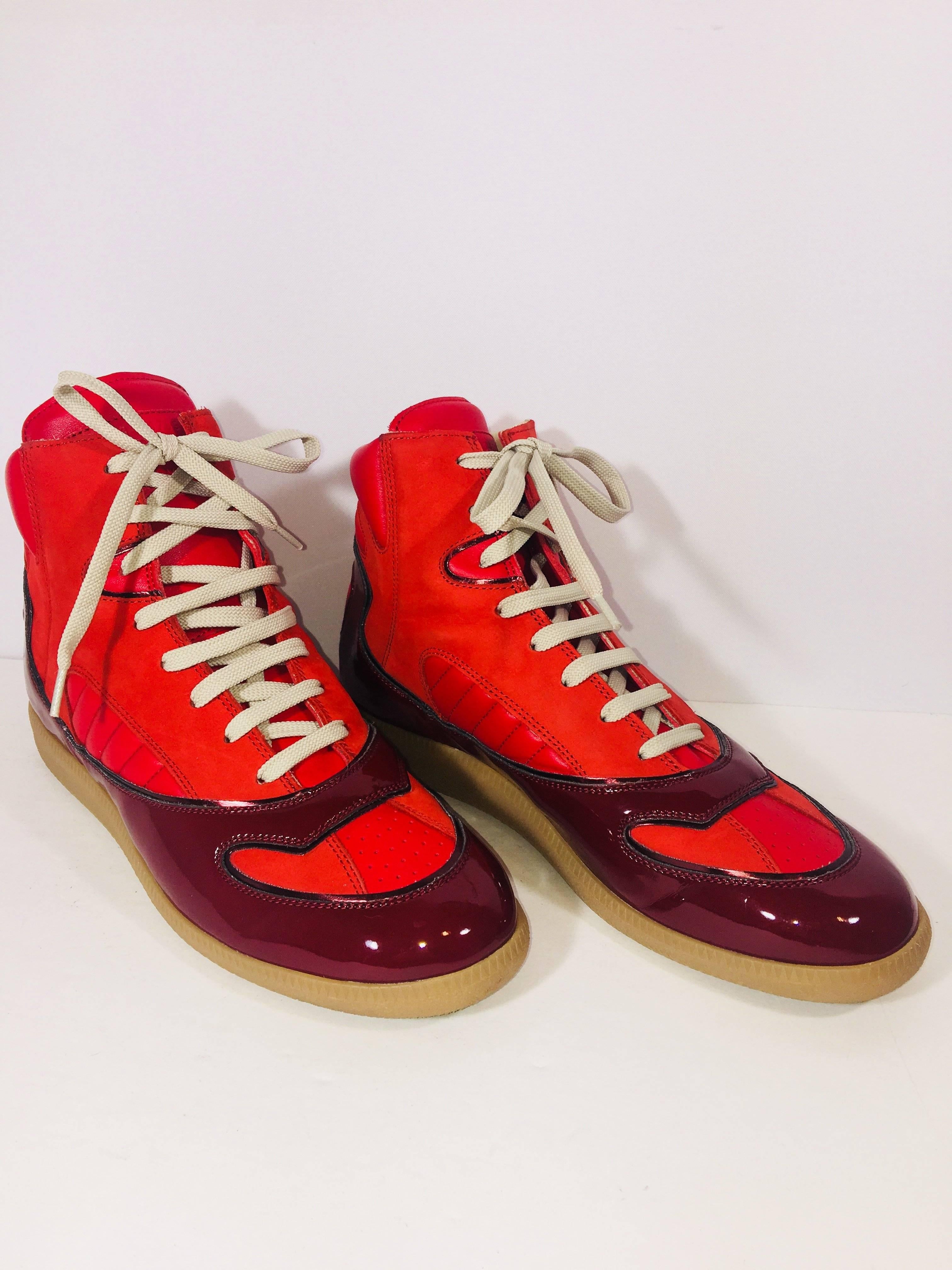 Maison Margiela High Top Sneakers in Red Patent Leather 