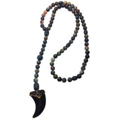 Crystal Bead Necklace with Shark Tooth