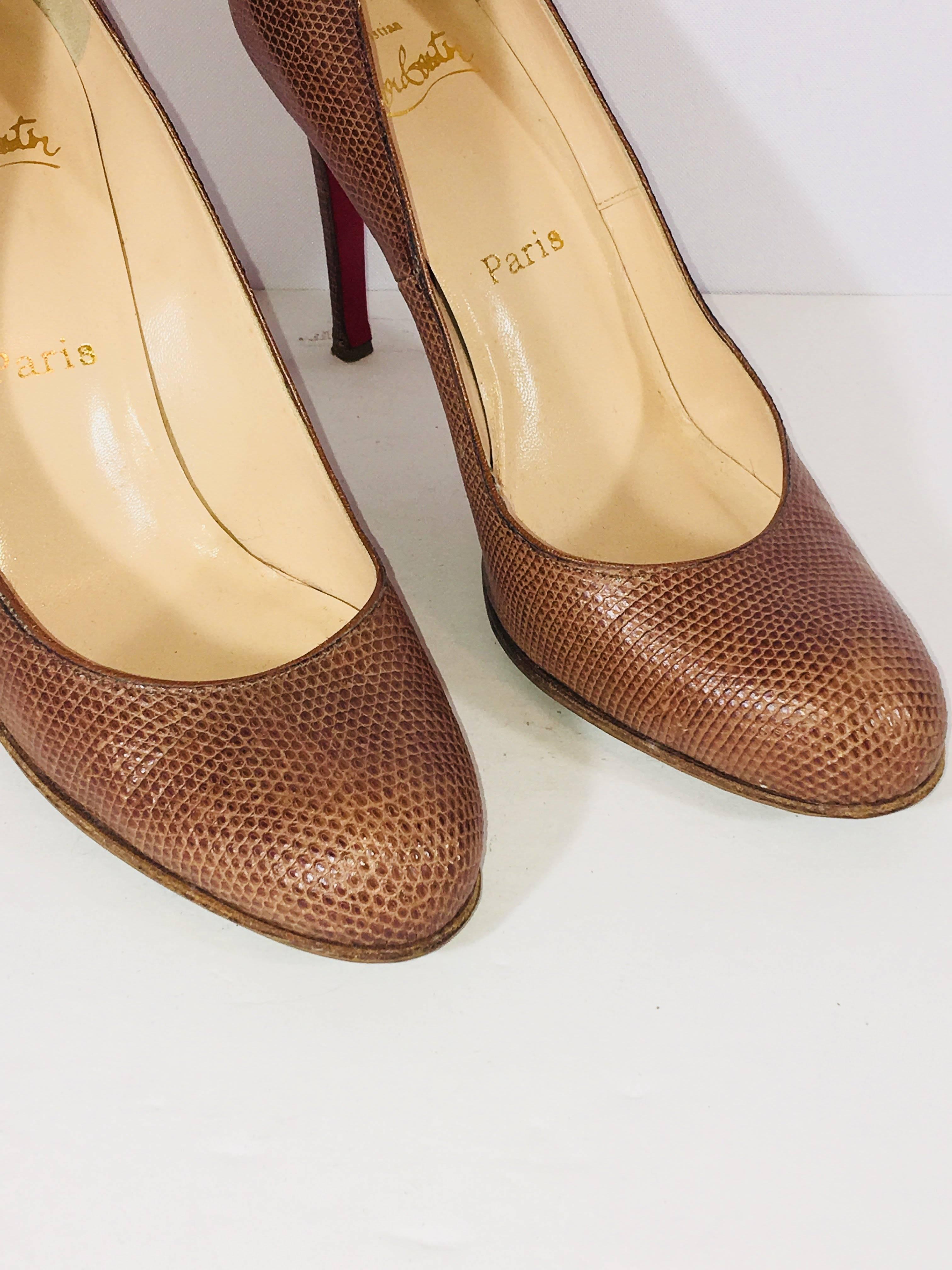 Brown Christian Louboutin Embossed Pumps