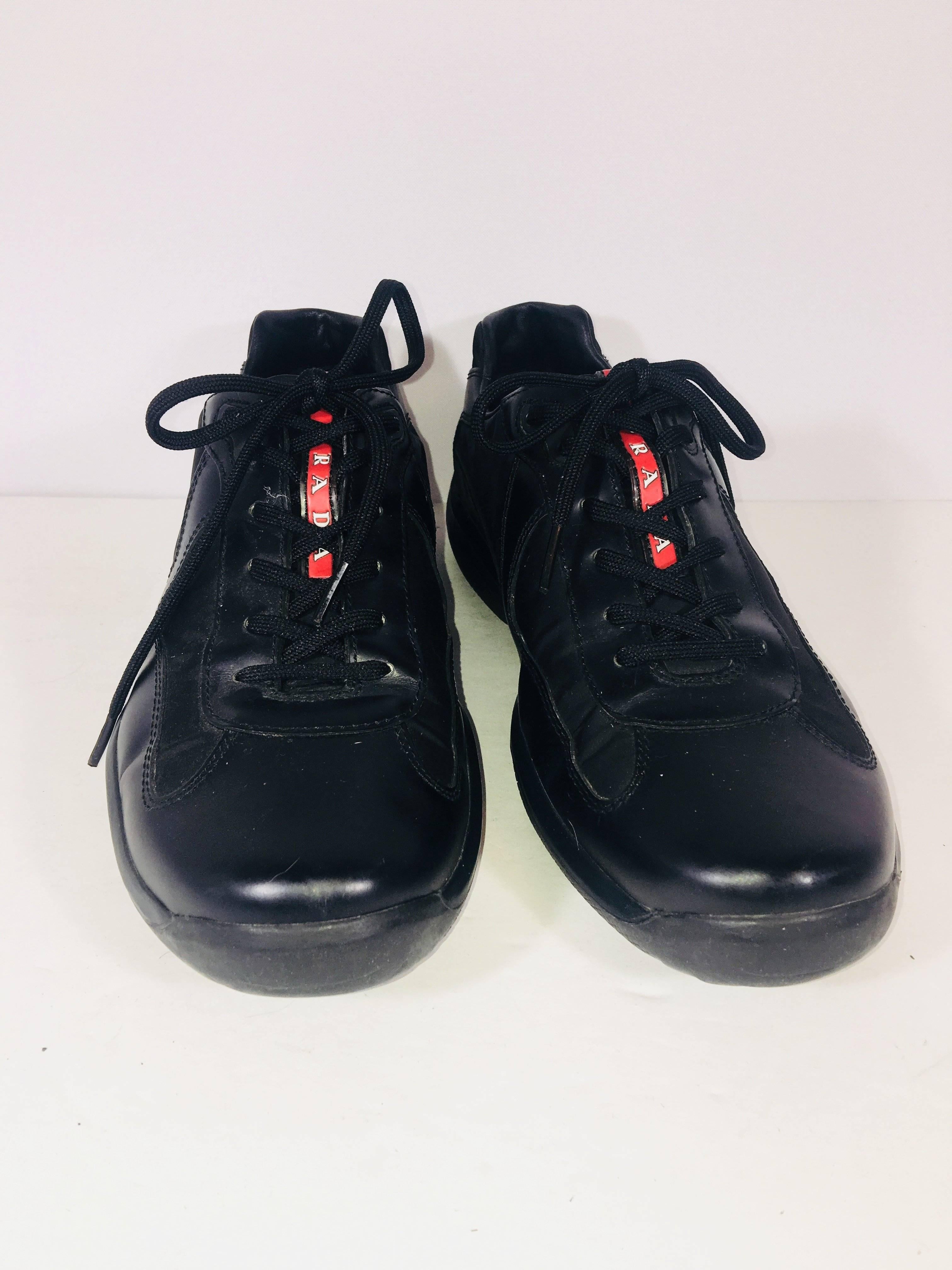Men's Prada American Cup Low-Top Sneakers in Black Leather with Black Panels