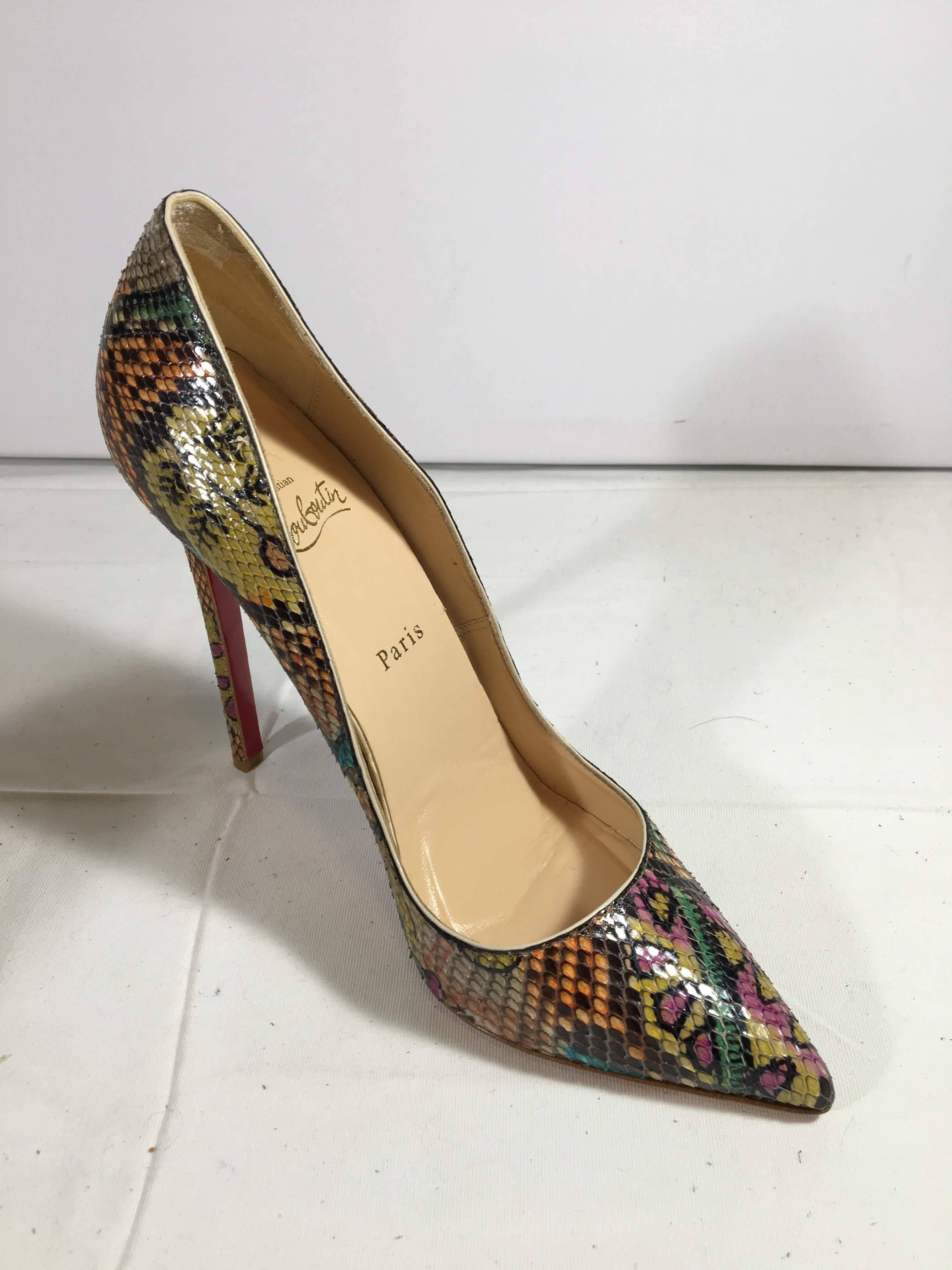 Christian Louboutin So Kate Multi-Color Python Pump with Pointed Toe in Size 41.