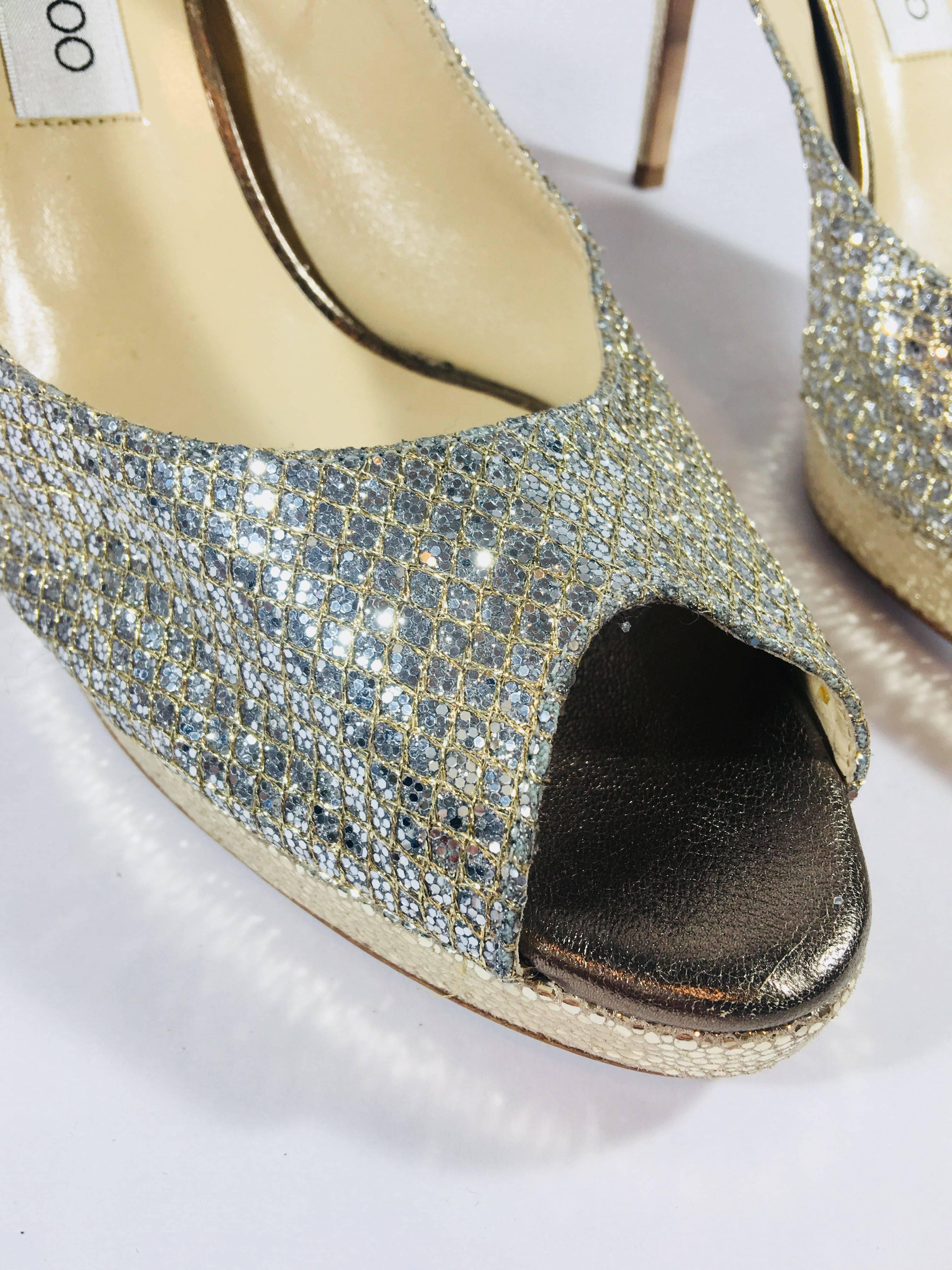 Jimmy Choo Glitter Pumps In Good Condition In Bridgehampton, NY