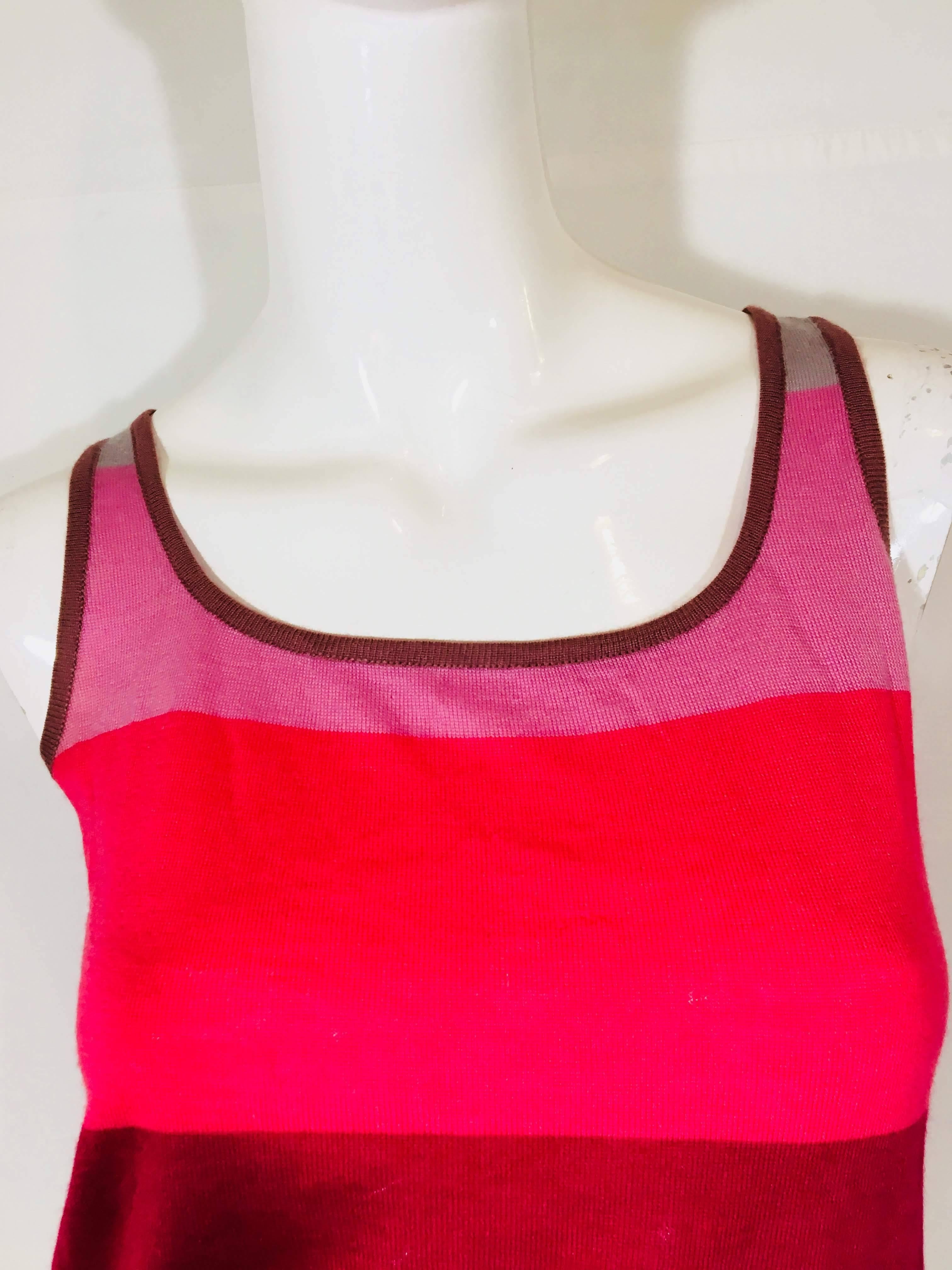 Bill Blass for Bergdorf Goodman Knit Tank in Pink/ Multi Colorblocki Cashmere with Scoop Neck.