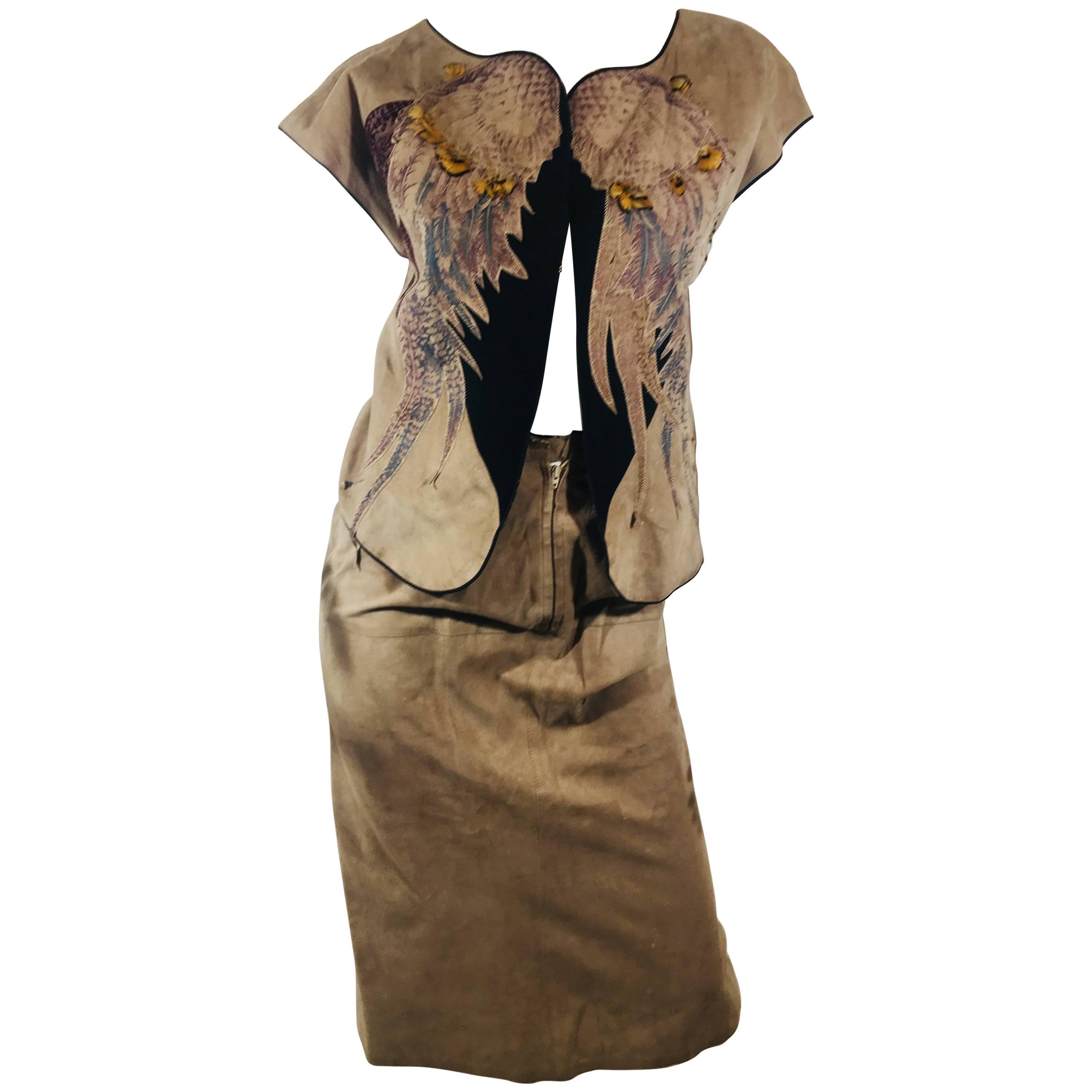 Vintage Roberto Cavalli Leather Vest and Skirt Set