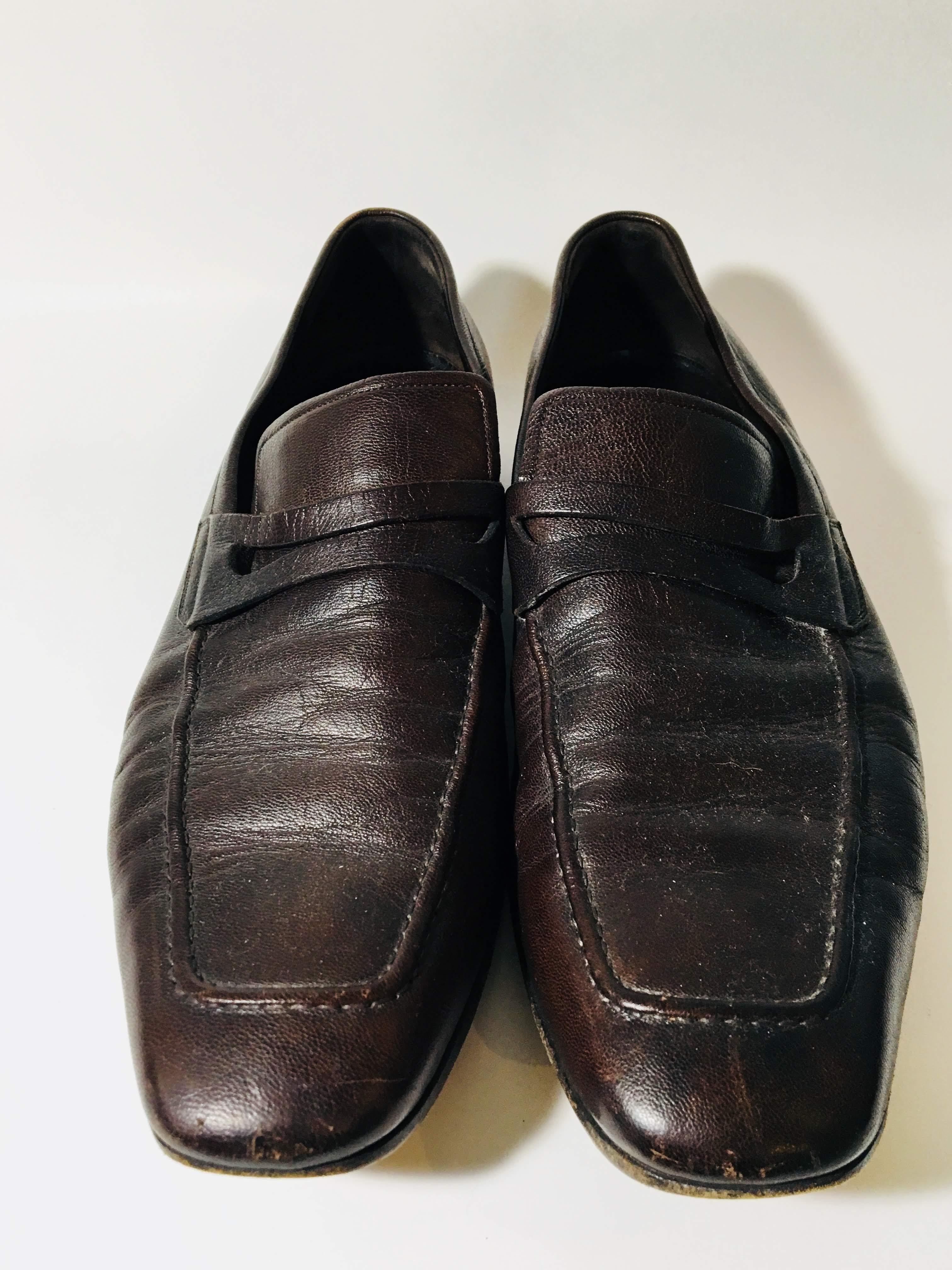 Square Toe Dark Brown Leather Penny Loafers