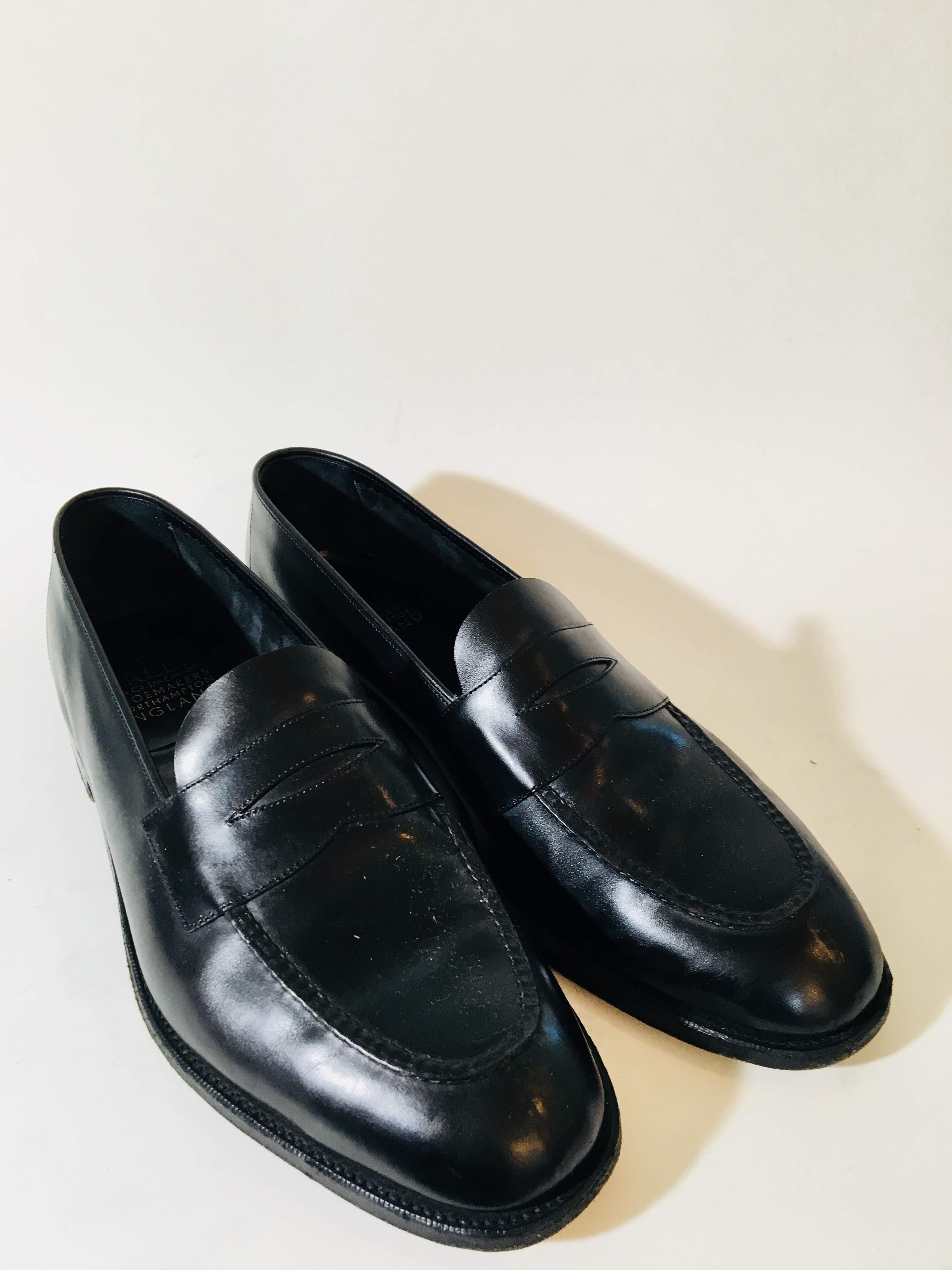 Edward Green Black Leather Penny Loafers with Semi-Round Toe. Made in England- Mens size 9.5