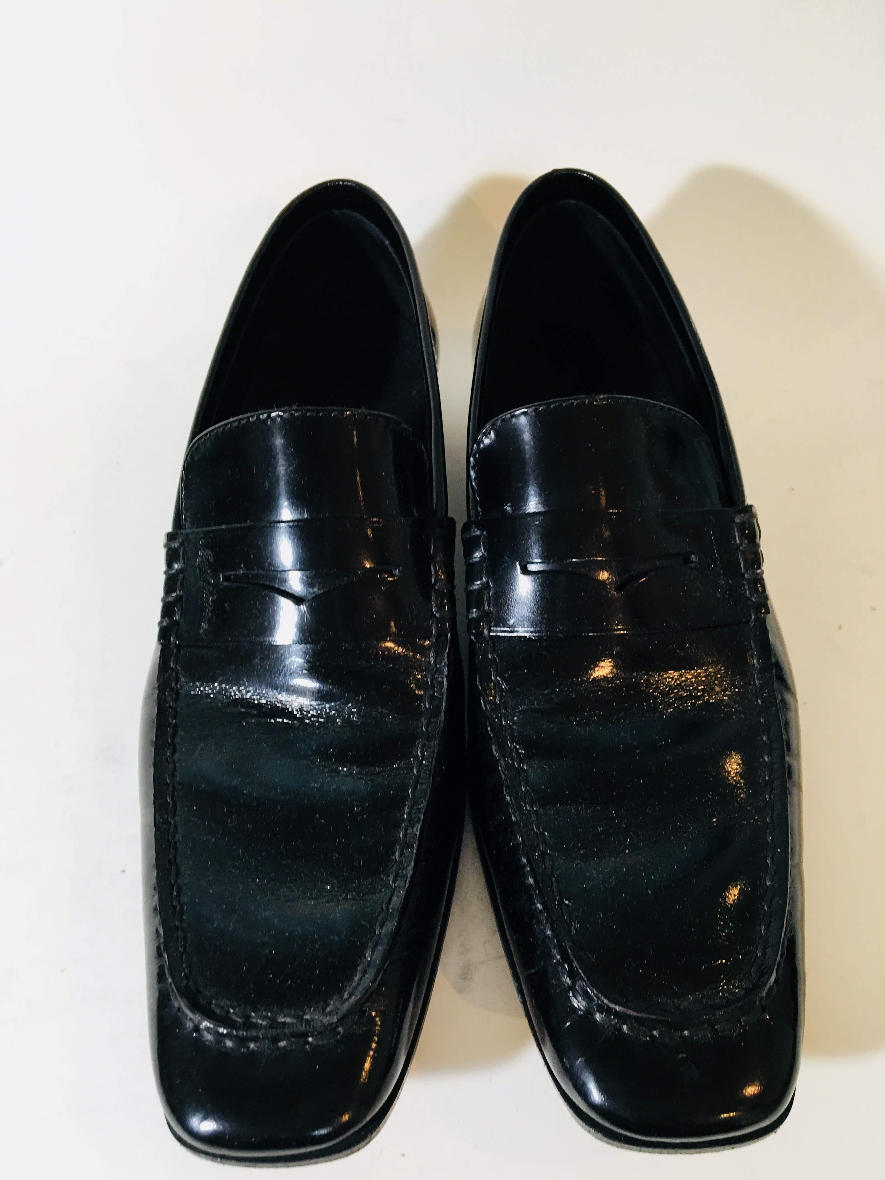 Louis Vuitton Black Leather Penny Loafers Square Toe.
