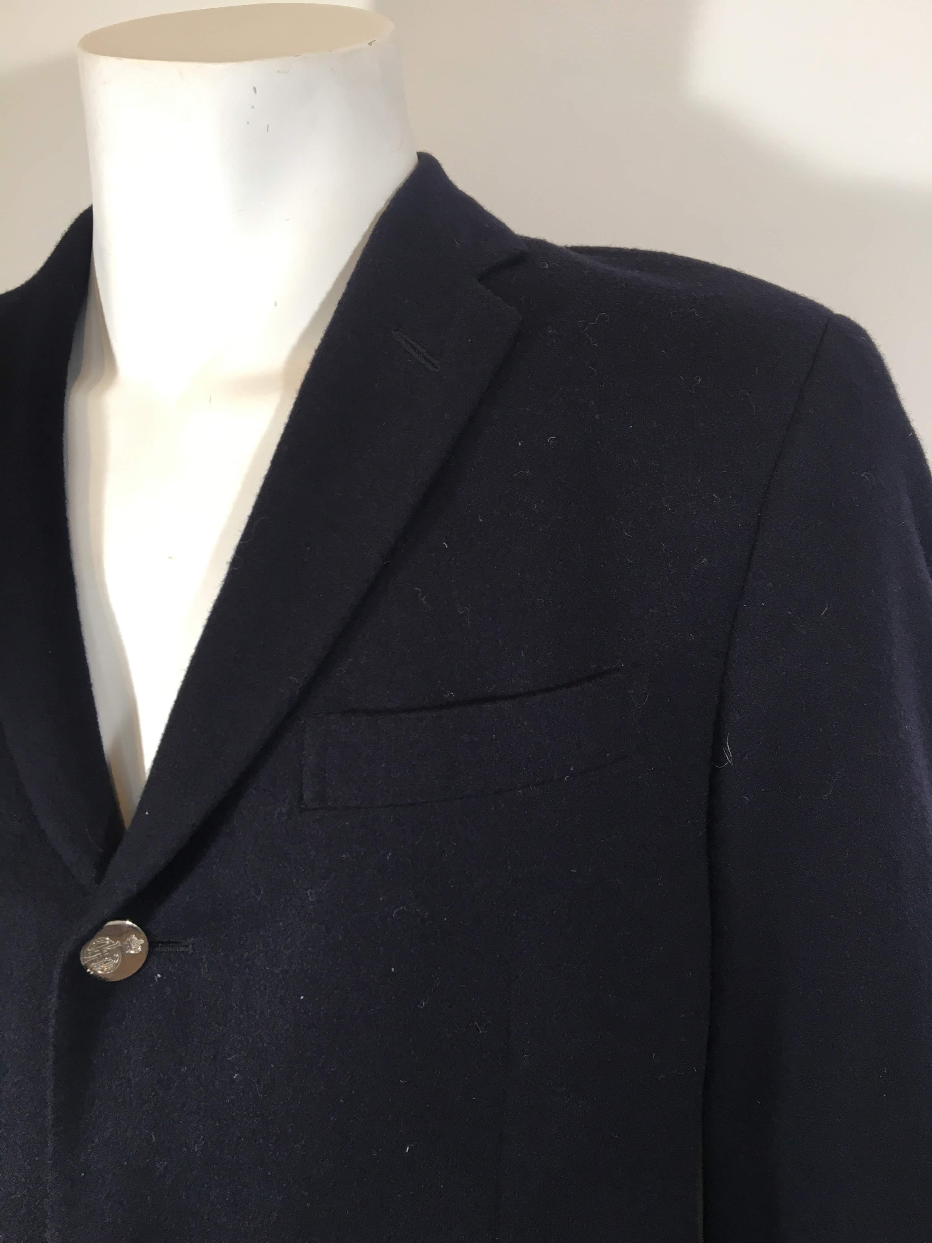 Men's Polo by Ralph Lauren navy cashmere blazer with   3 silver buttons.