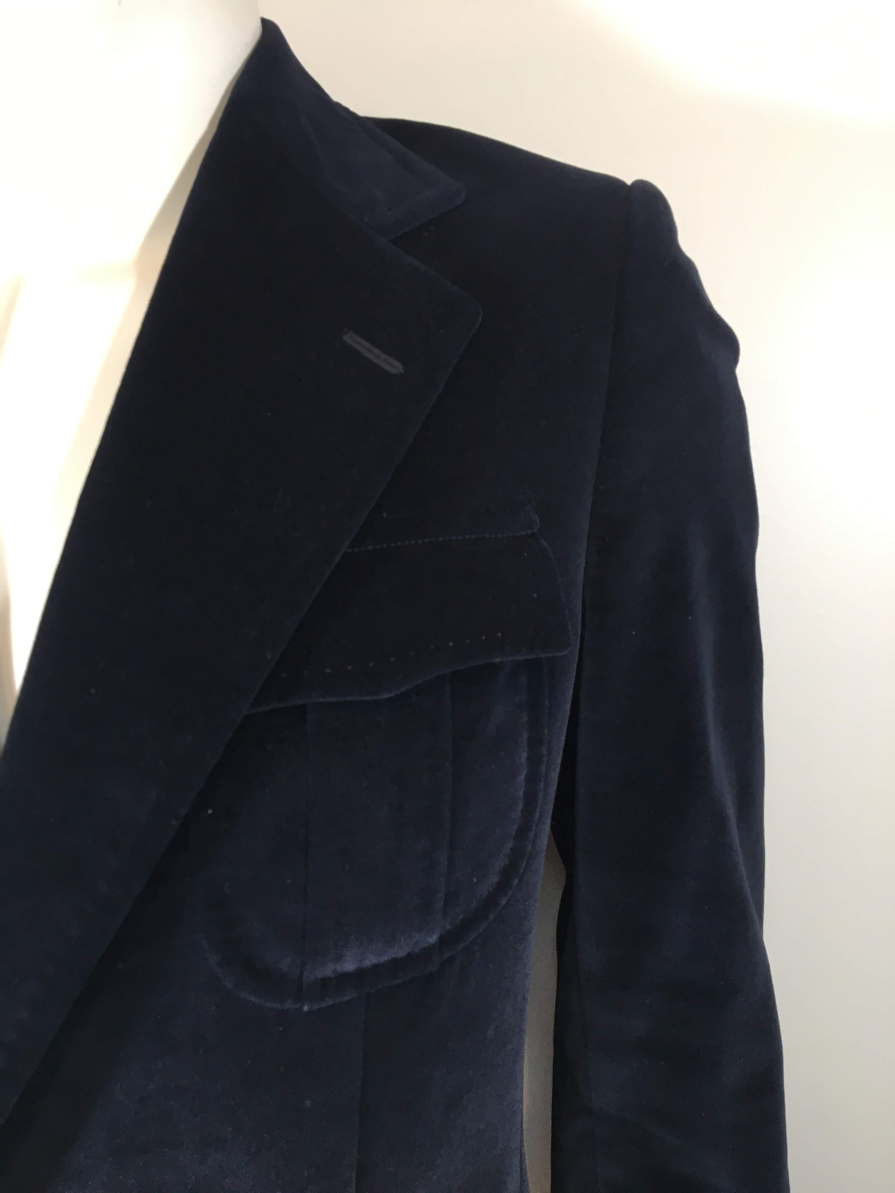Yves Saint Laurent velvet navy blazer with 2 buttons.