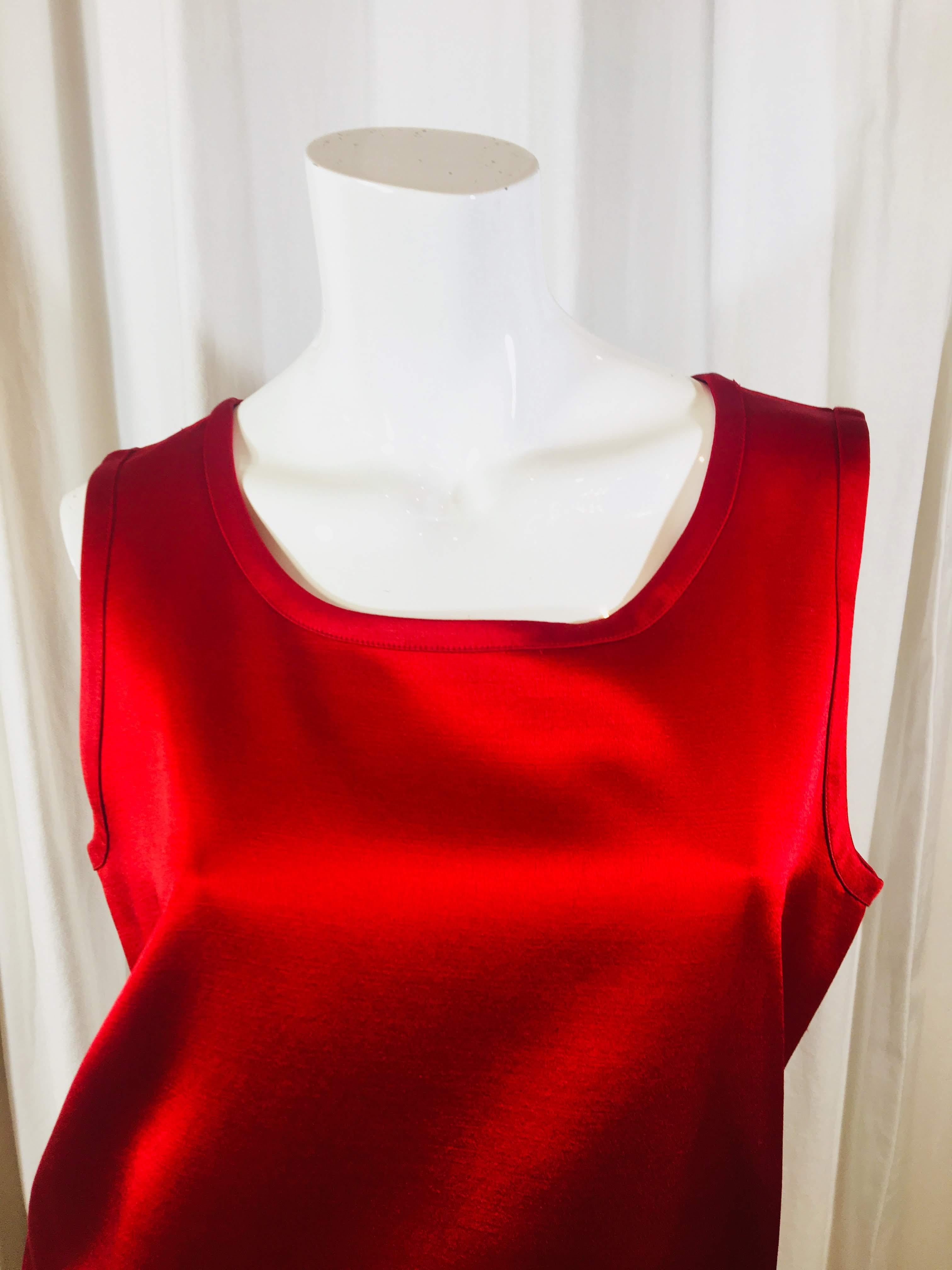 Yves Saint Laurent Tank Top in Red Silk with Boat Neckline.