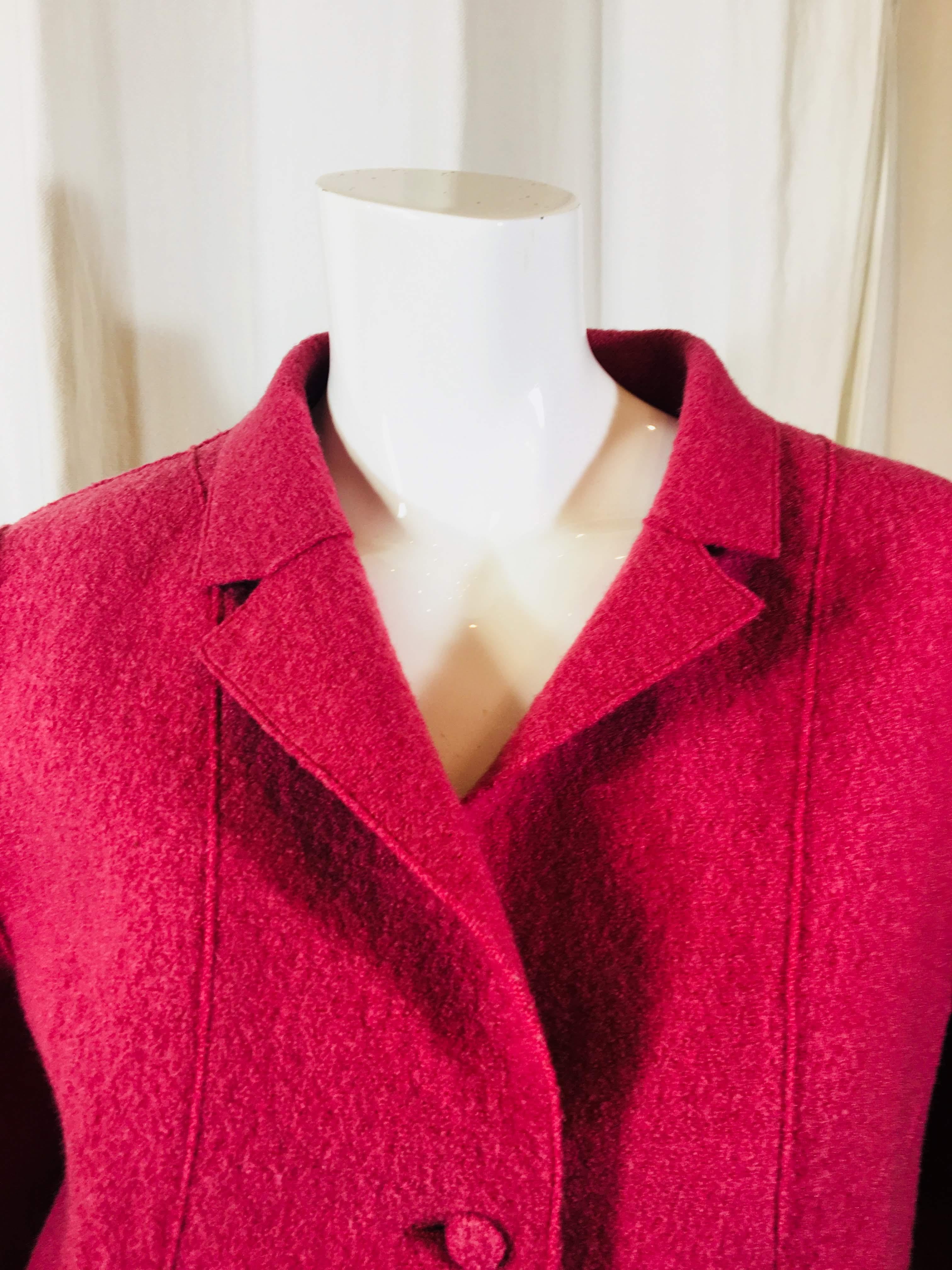 Chanel Pink Wool Button Front Jacket With 2 Front Pockets 