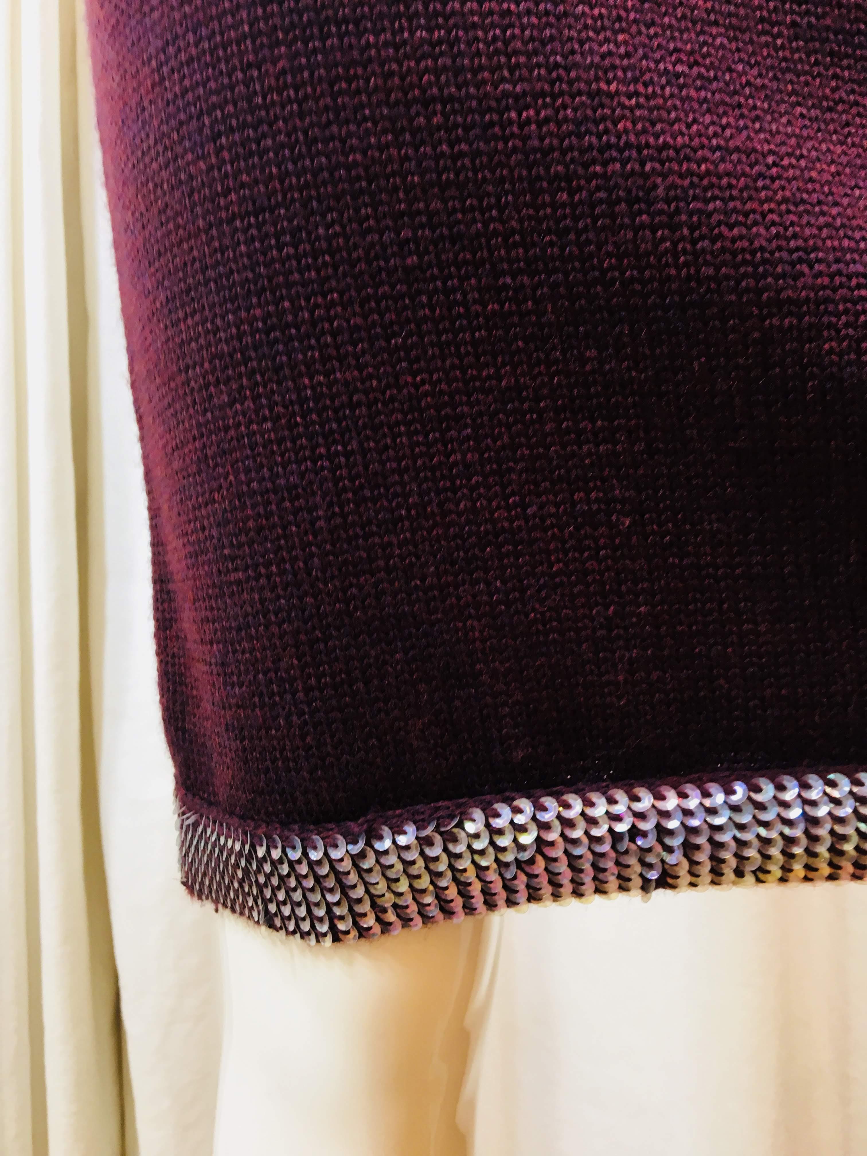 Chanel Maroon Wool Knit  Pencil Skirt With Sequin Trim 