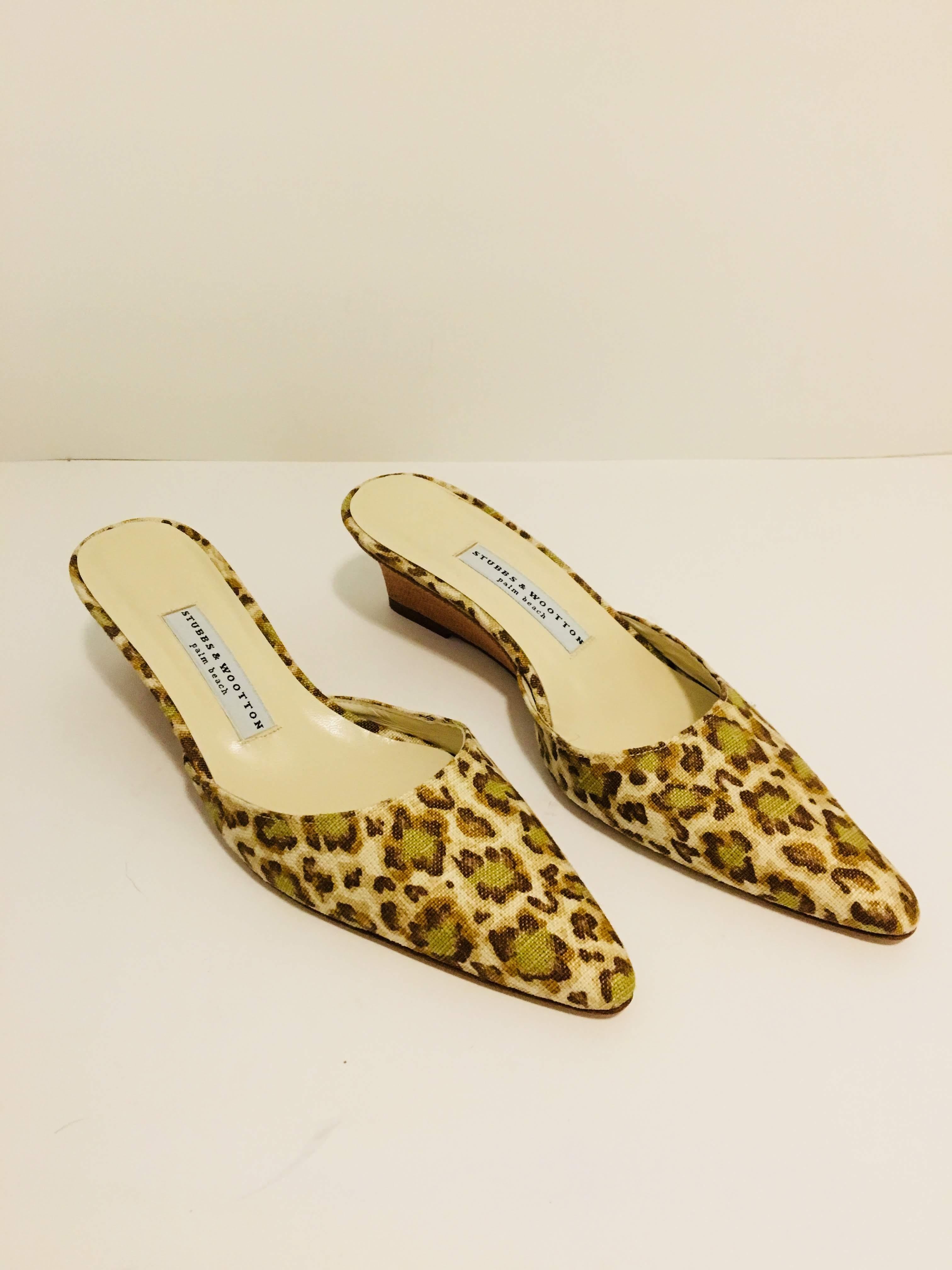 Stubbs & Wooton Multi-Color Leopard Print Low Wedge with Pointed Toe.